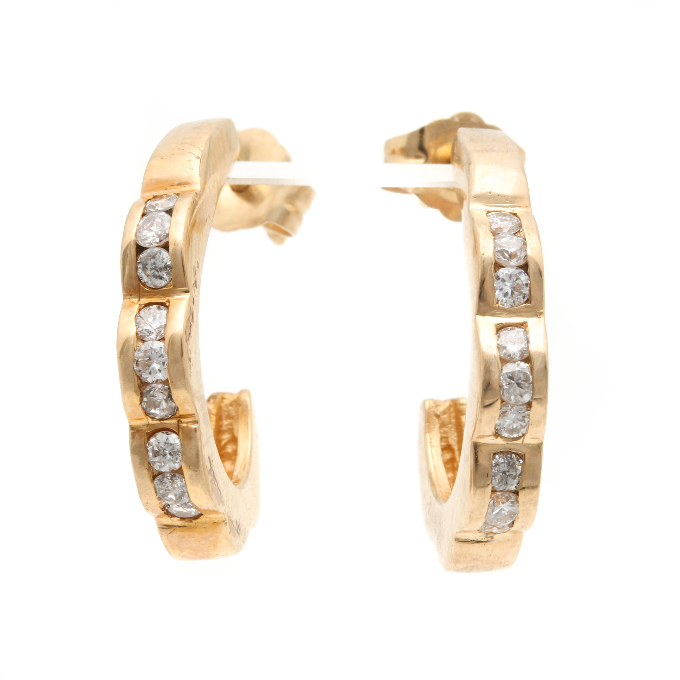14K Yellow Gold Diamond J- Hoop Earrings