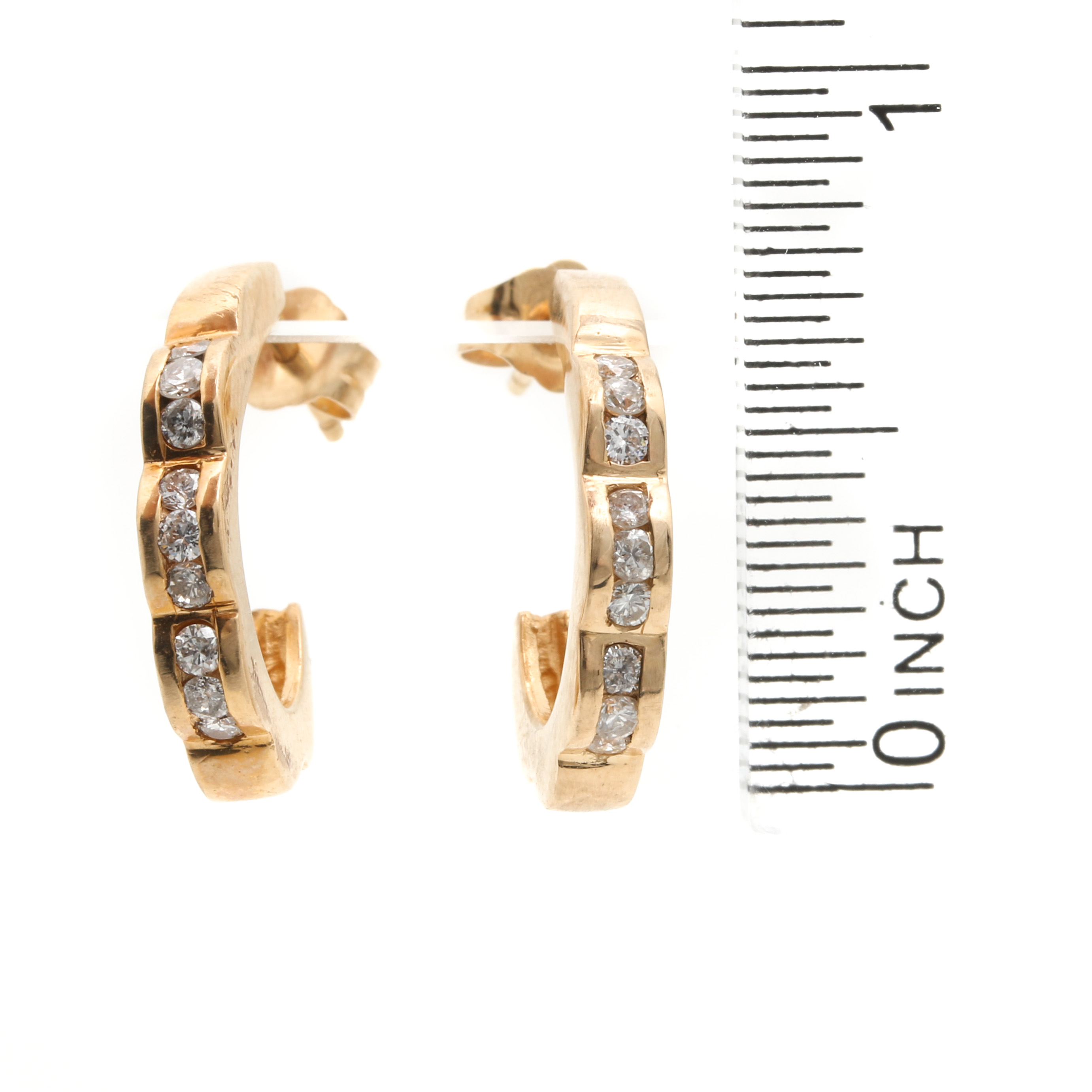 14K Yellow Gold Diamond J- Hoop Earrings