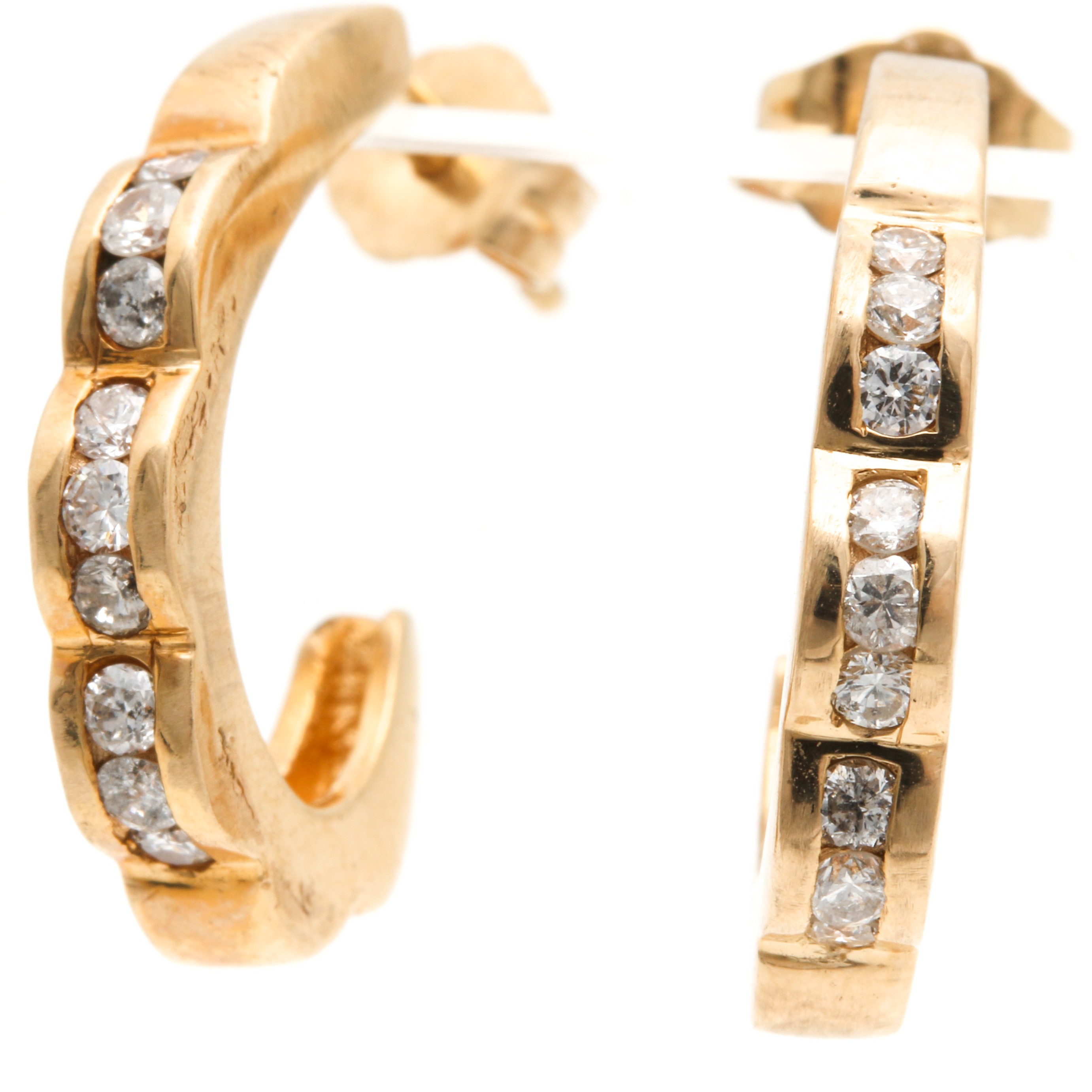 14K Yellow Gold Diamond J- Hoop Earrings
