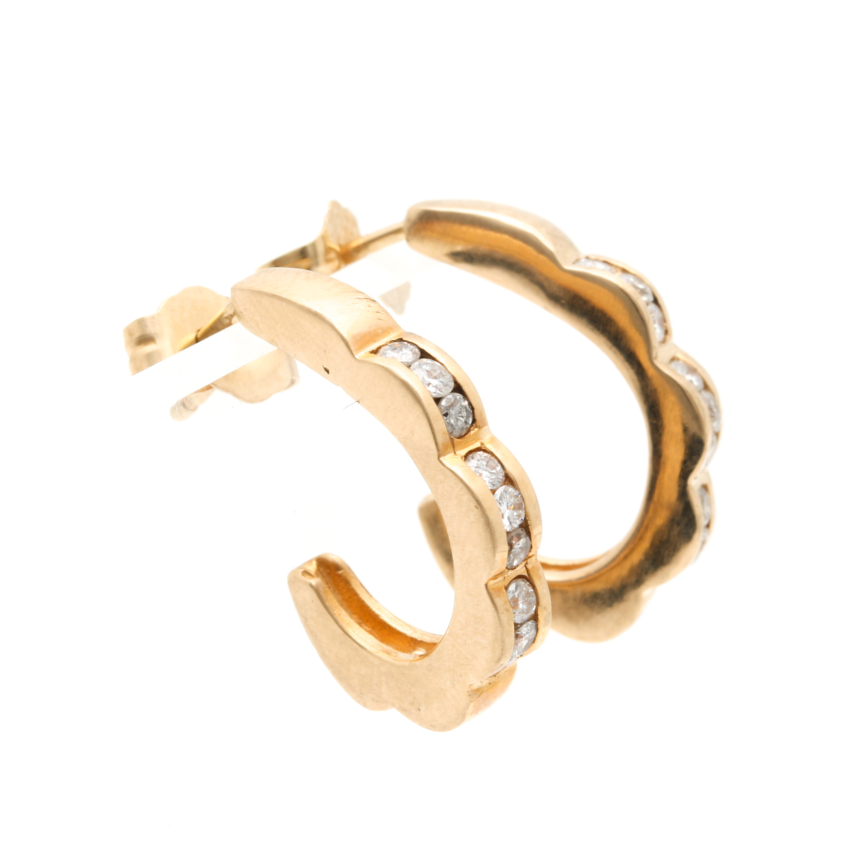 14K Yellow Gold Diamond J- Hoop Earrings