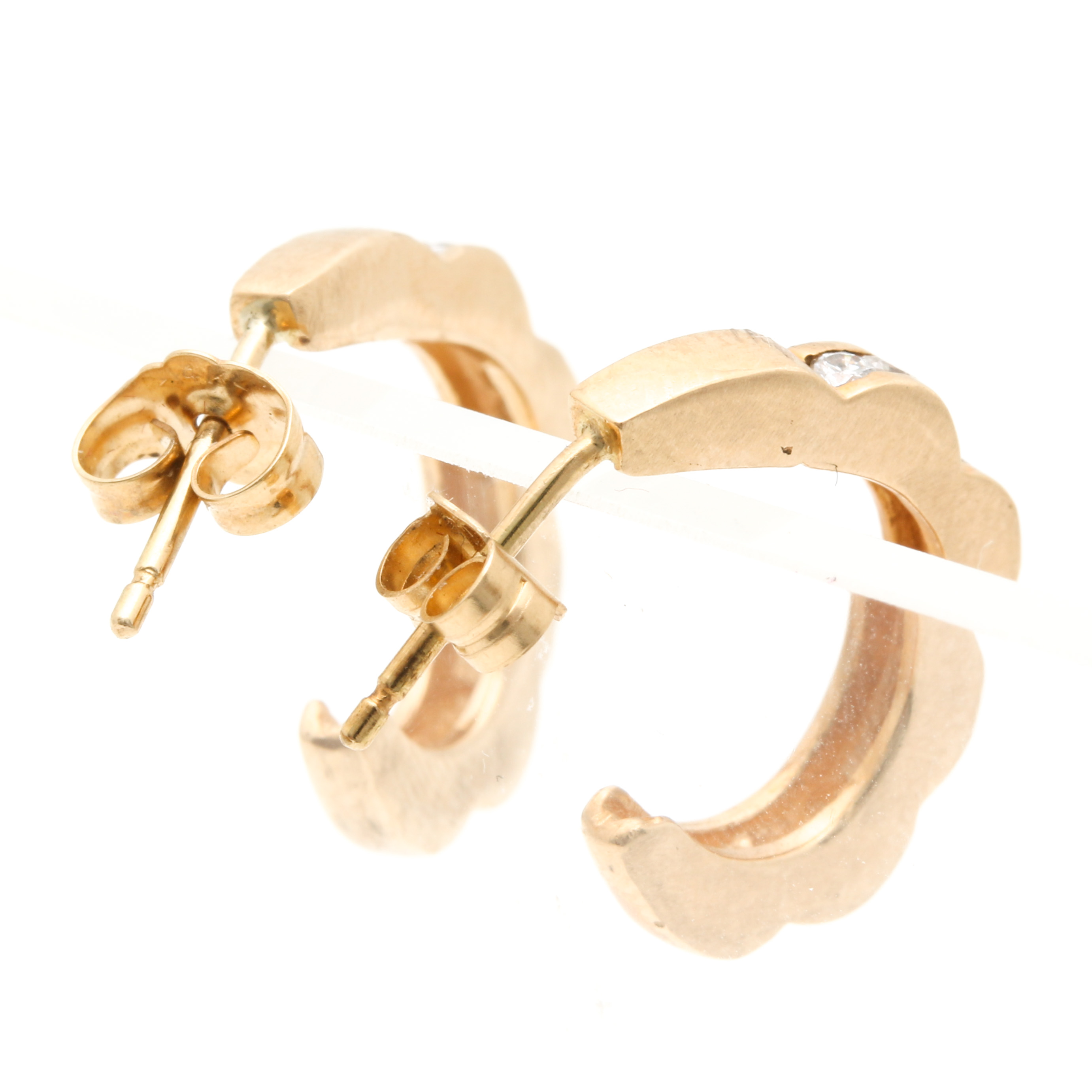 14K Yellow Gold Diamond J- Hoop Earrings