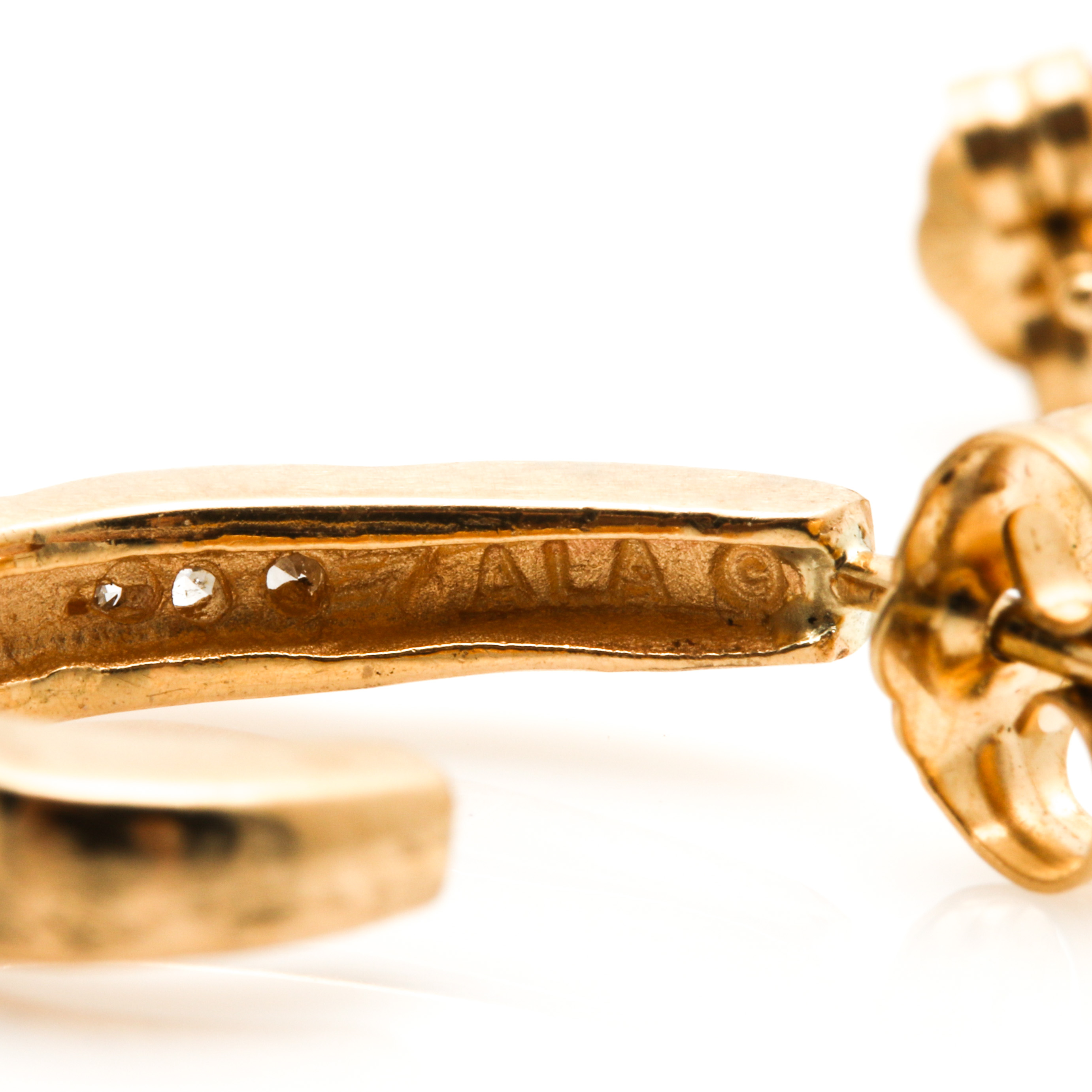 14K Yellow Gold Diamond J- Hoop Earrings