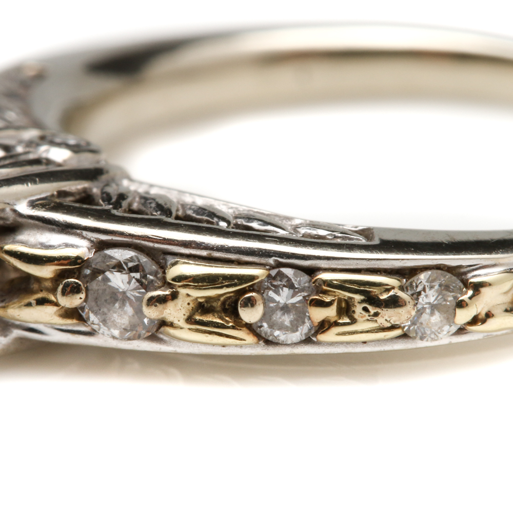 14K White Gold Diamond Ring with Yellow Gold Accents