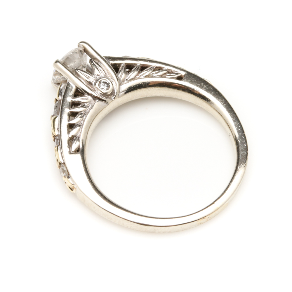 14K White Gold Diamond Ring with Yellow Gold Accents