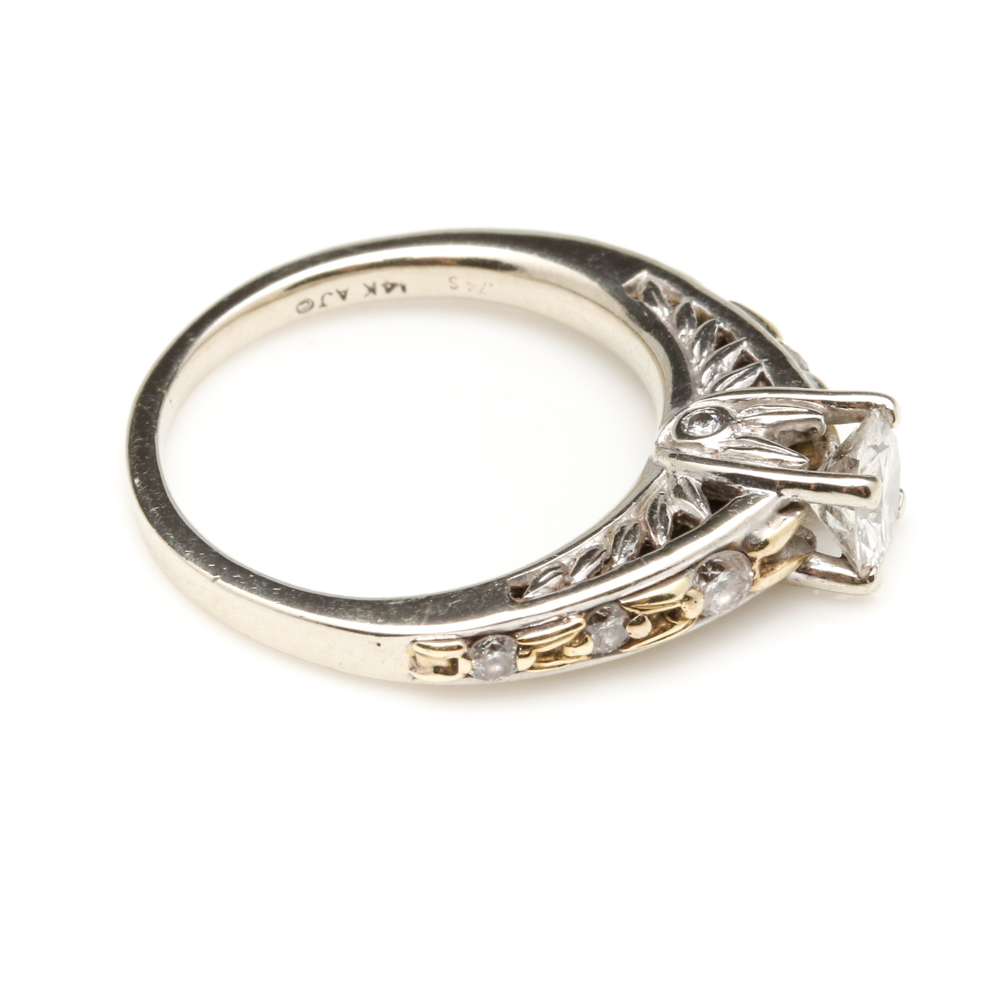 14K White Gold Diamond Ring with Yellow Gold Accents