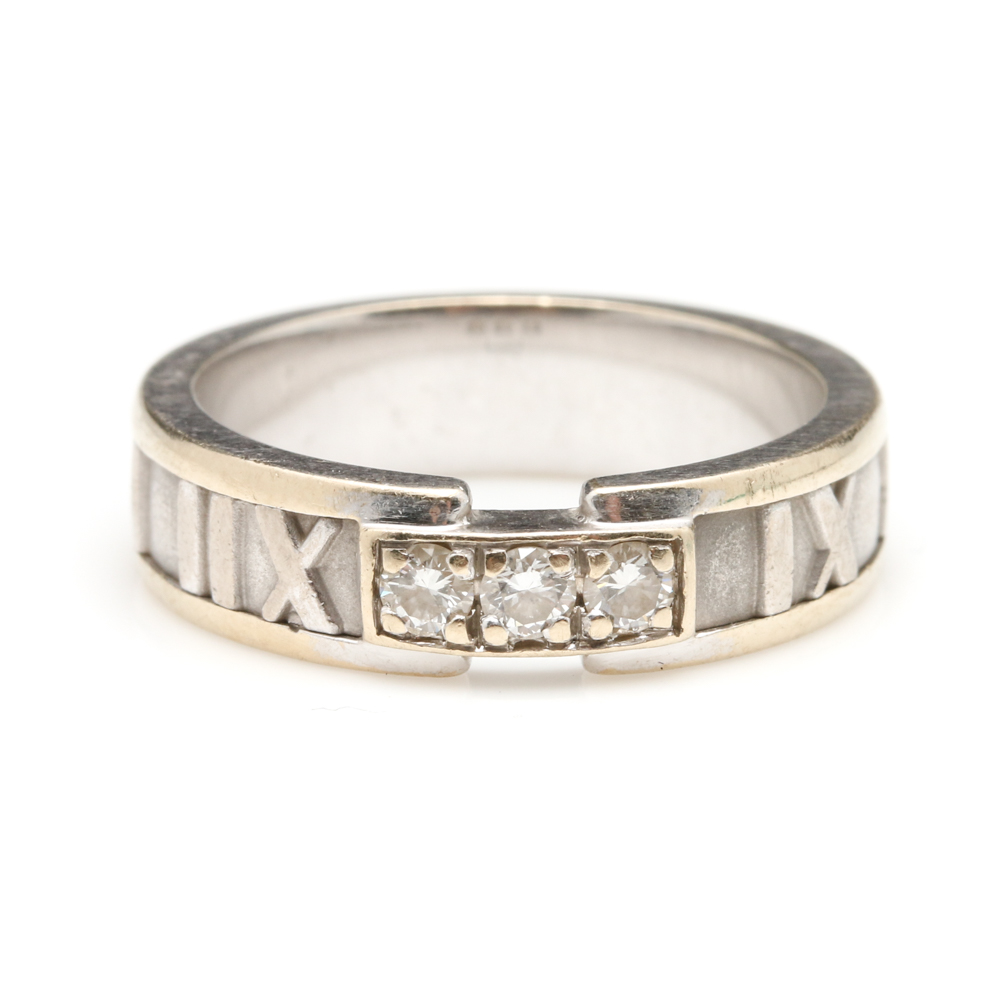 Tiffany & Co. 18K White Gold and Diamond "Atlas" Ring