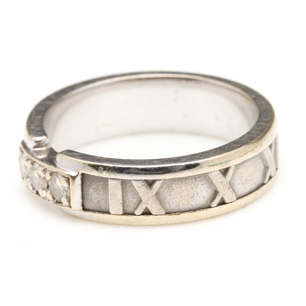 Tiffany & Co. 18K White Gold and Diamond "Atlas" Ring