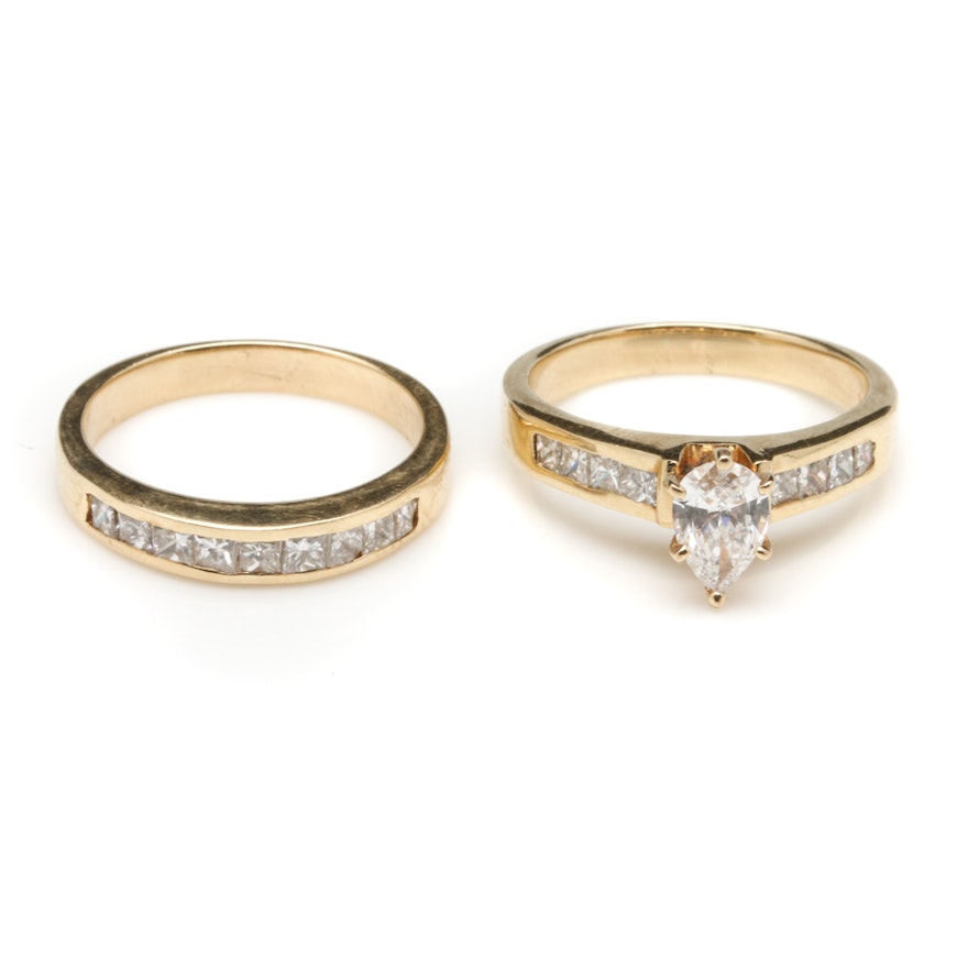 14K Yellow Gold 1.73 CTW Diamond Bridal Set Rings