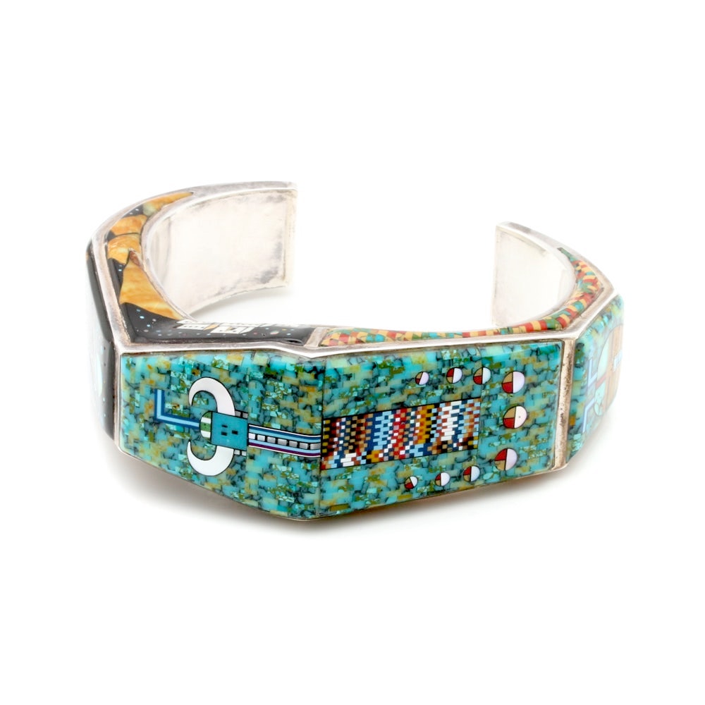 Ronnie and Ramil Glodove Zuni Sterling Silver Micro-Inlay Cuff Bracelet