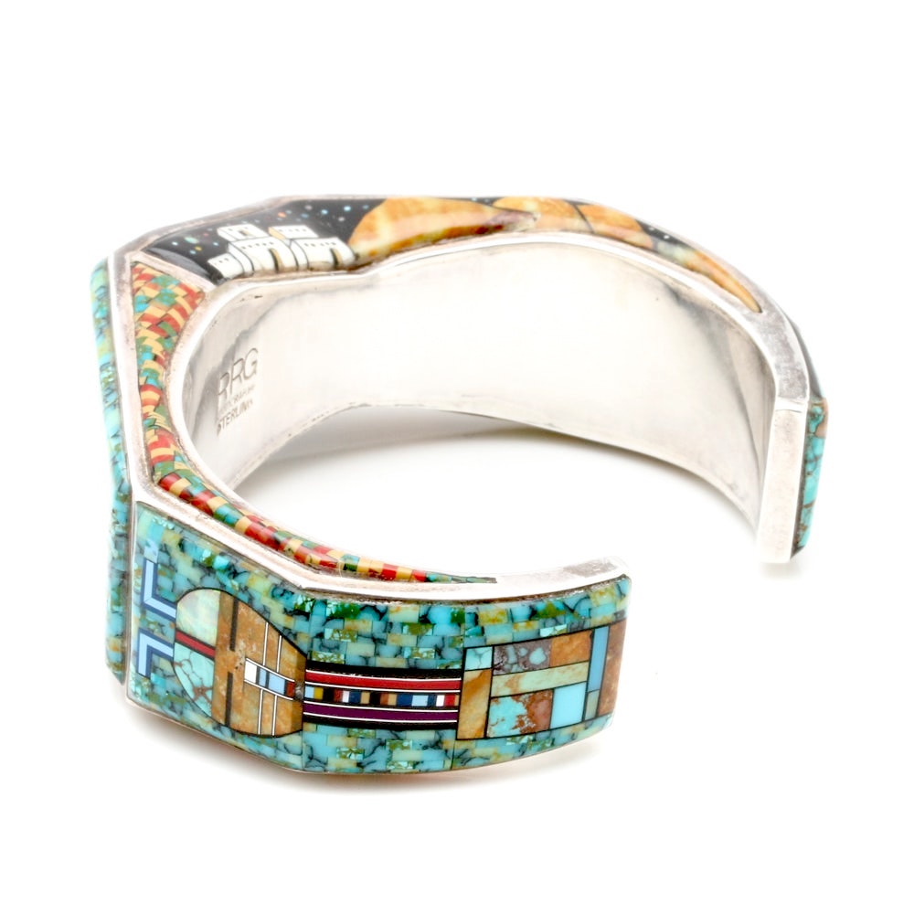 Ronnie and Ramil Glodove Zuni Sterling Silver Micro-Inlay Cuff Bracelet