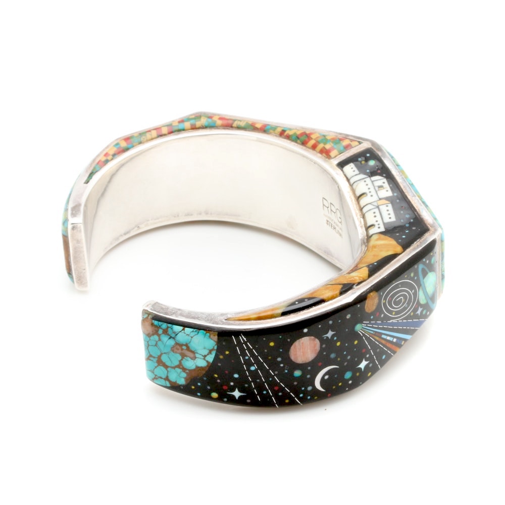 Ronnie and Ramil Glodove Zuni Sterling Silver Micro-Inlay Cuff Bracelet