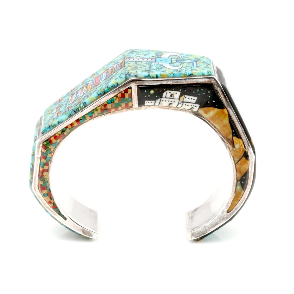 Ronnie and Ramil Glodove Zuni Sterling Silver Micro-Inlay Cuff Bracelet