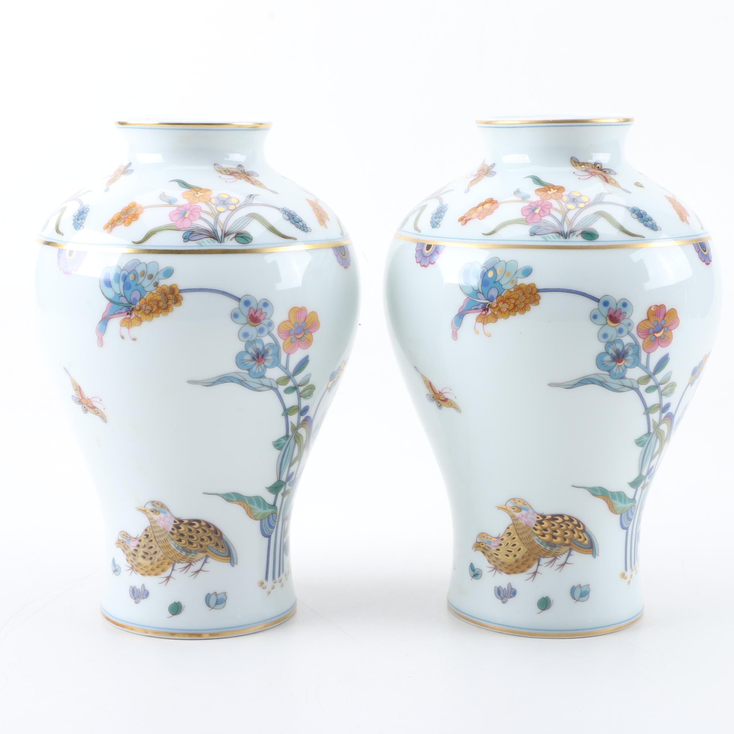 Limoges "Golden Quail" Porcelain Vases
