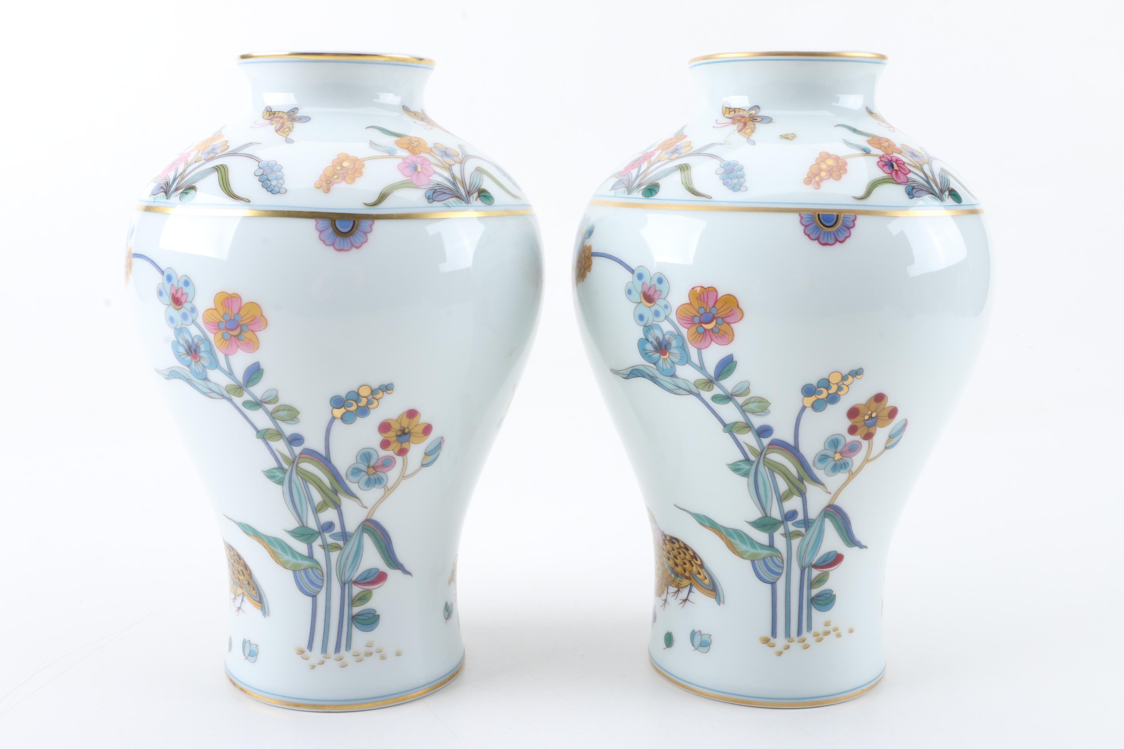 Limoges "Golden Quail" Porcelain Vases