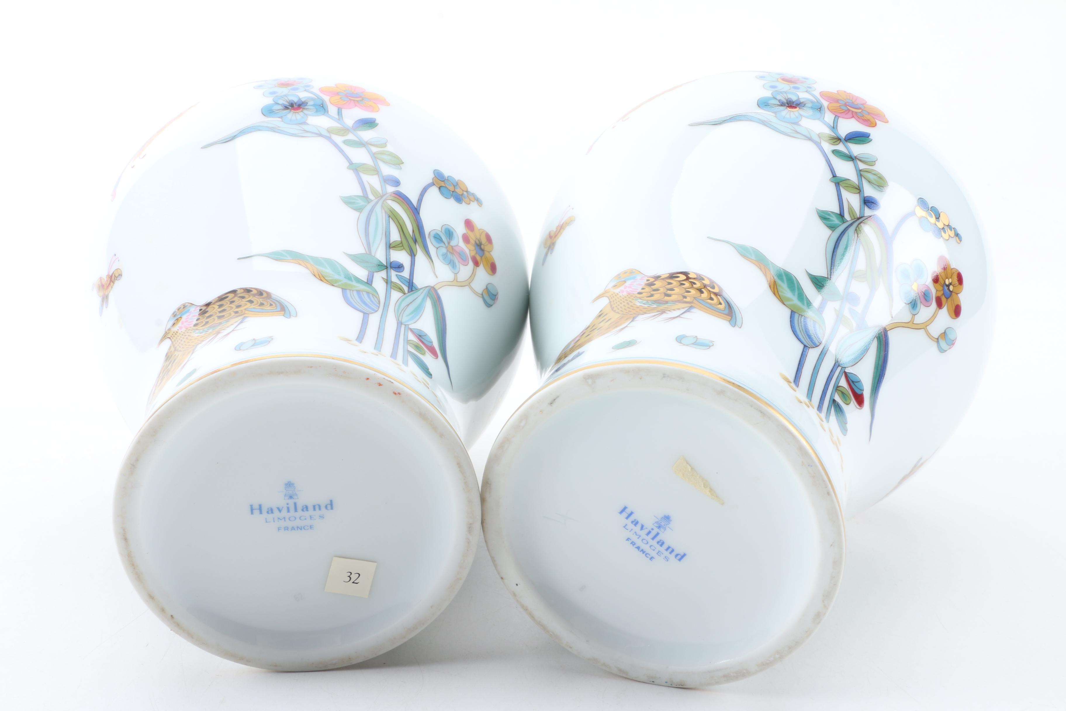 Limoges "Golden Quail" Porcelain Vases
