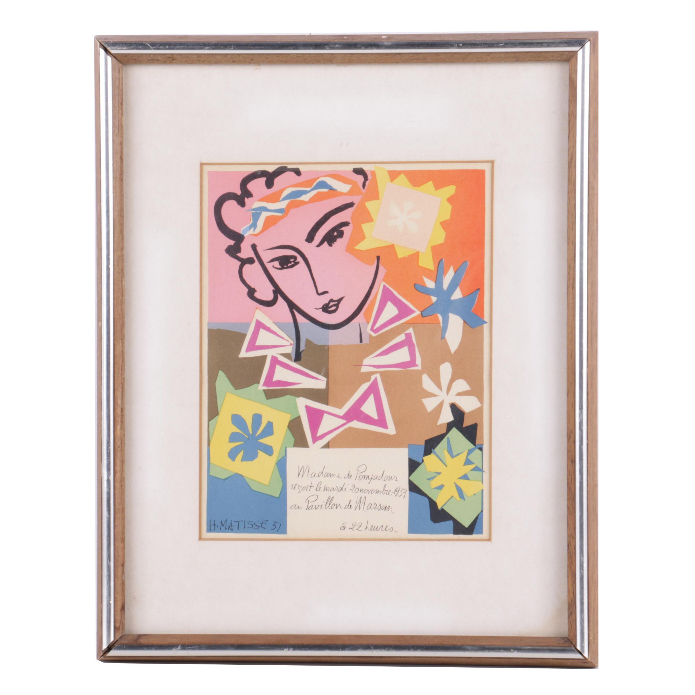 Serigraph Invitation After Henri Matisse "Madame de Pompadour"