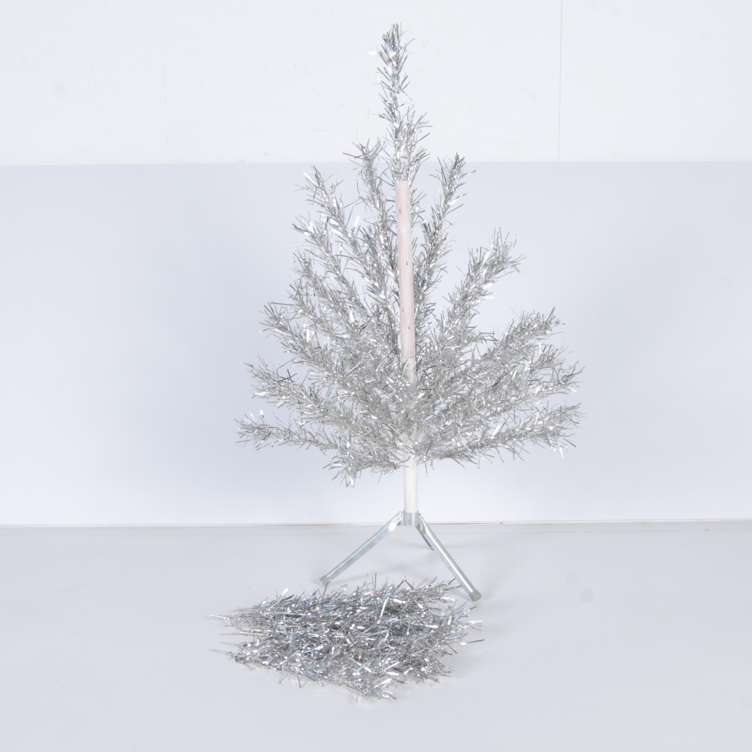 Vintage Aluminum Christmas Tree, Topper, and Shiny Brite Ornaments