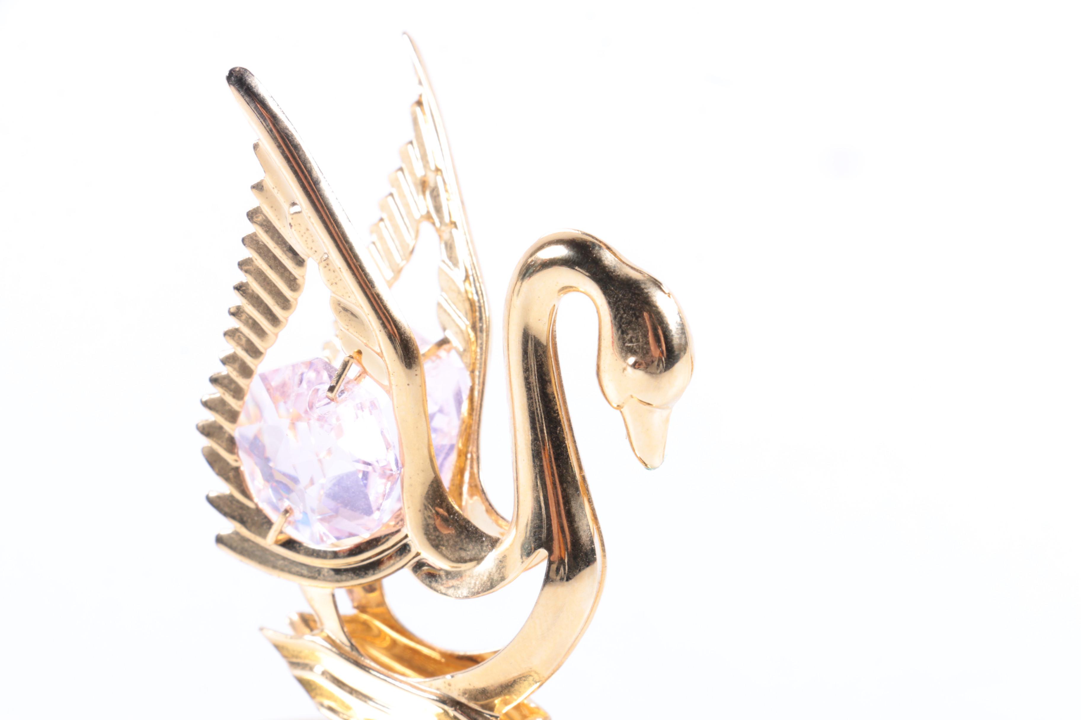 24K Gold Plated Swan Lake Music Box with Austrian Crystal