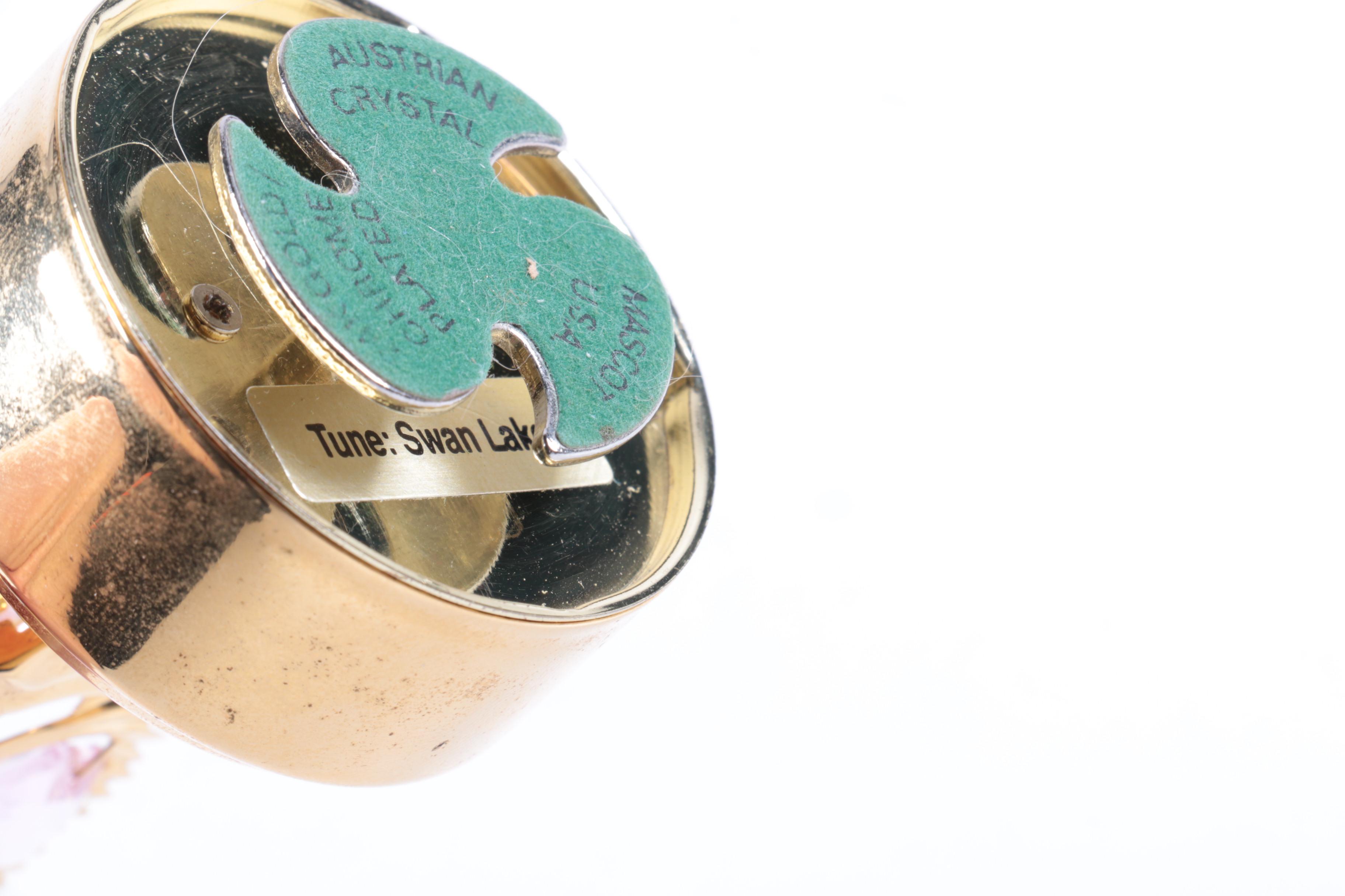 24K Gold Plated Swan Lake Music Box with Austrian Crystal