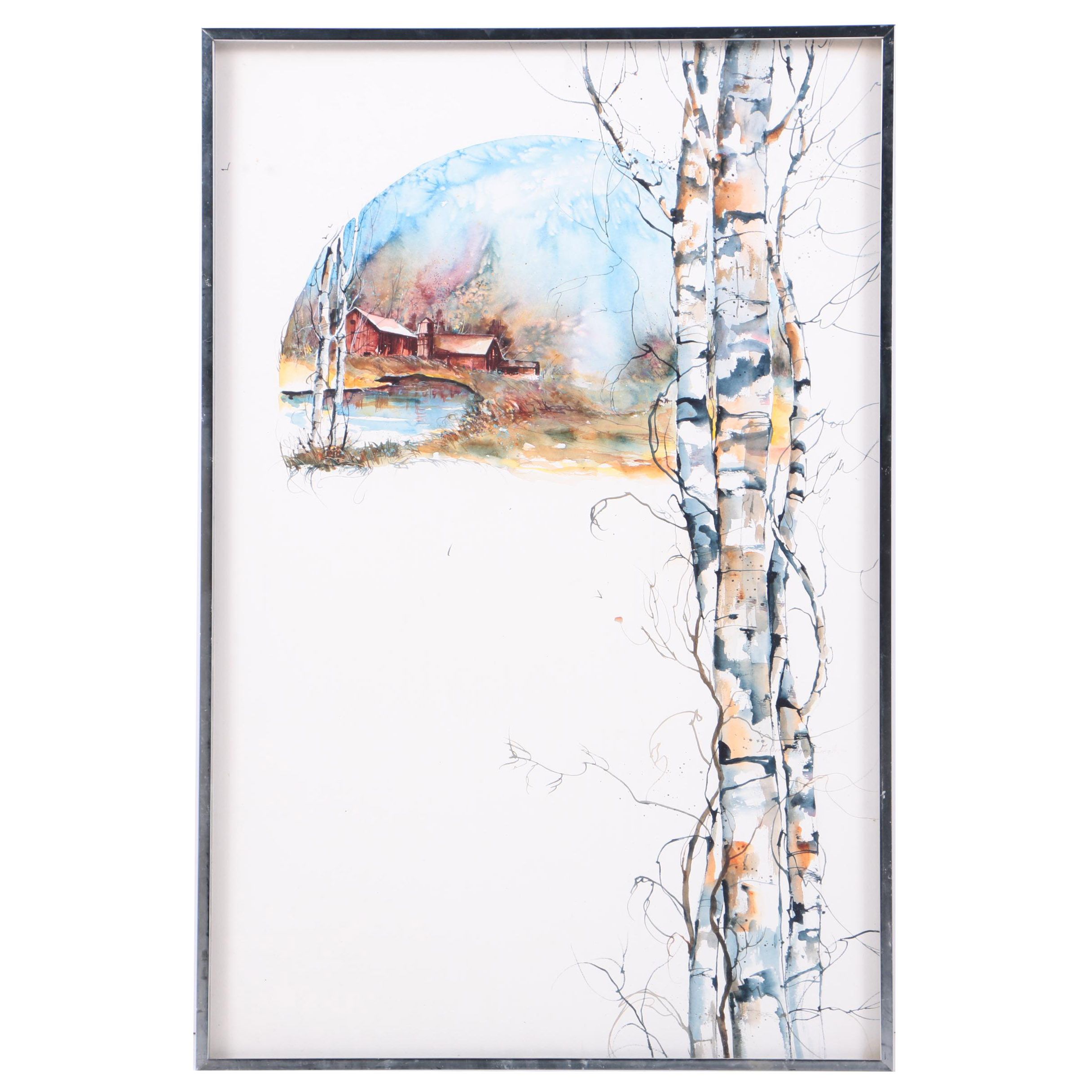 Dolores Ann Ziegler Watercolor on Paper of a Rustic Landscape