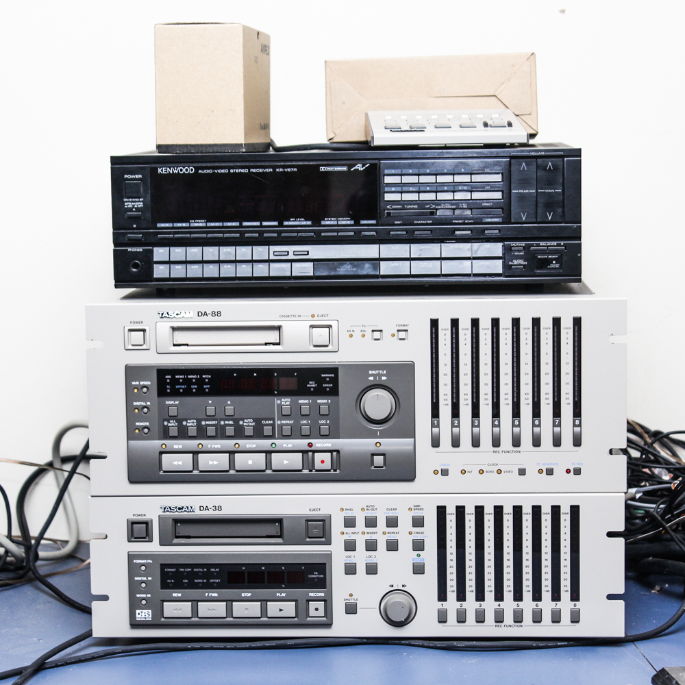TASCAM DA-88, DA-38, Kenwood Receiver, and TEAC Cassette Deck