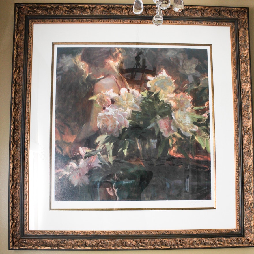 Signed Hand Embellished Impressionist Floral Giclee Print