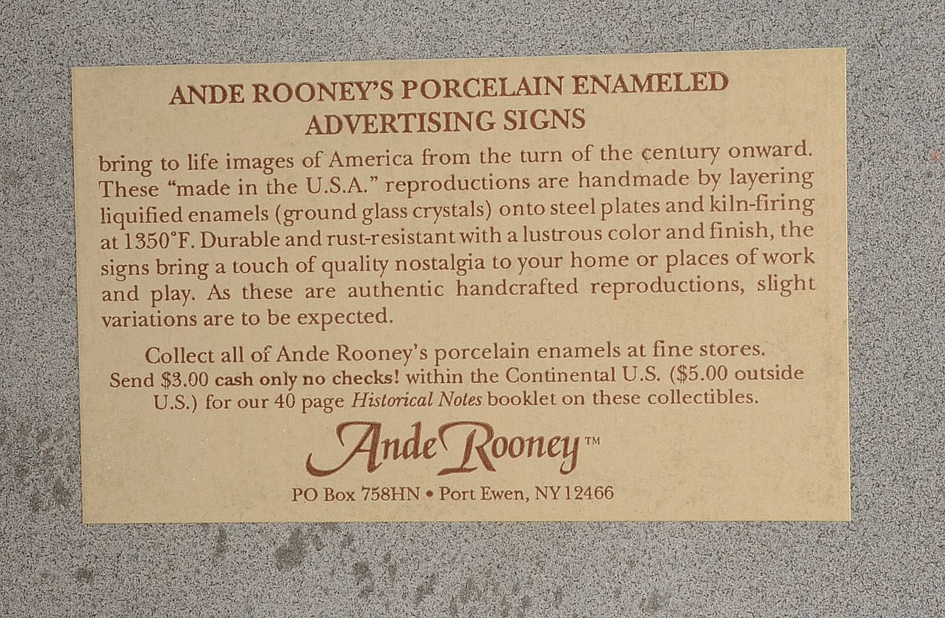 Ande Rooney Reproduction Porcelain "White Flyer" Advertising Sign