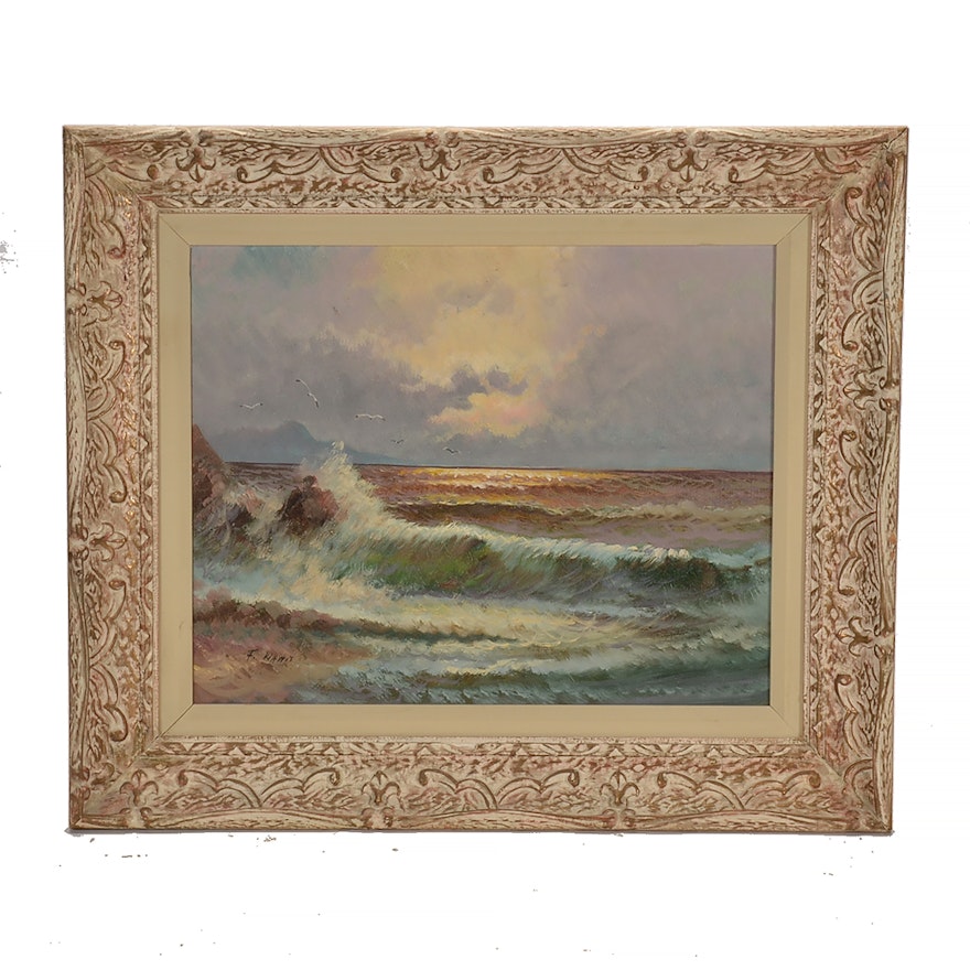 Franz Wallis Oil on Canvas Seascape Painting