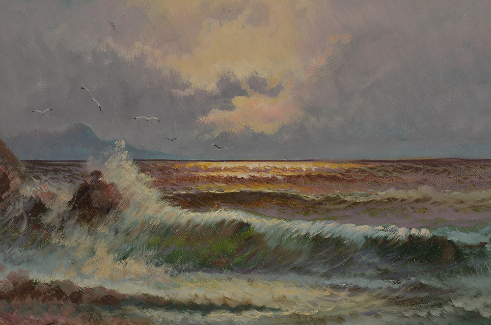 Franz Wallis Oil on Canvas Seascape Painting