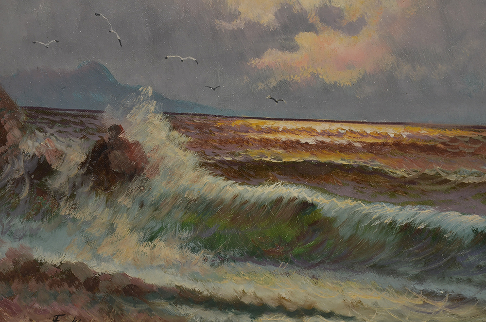 Franz Wallis Oil on Canvas Seascape Painting