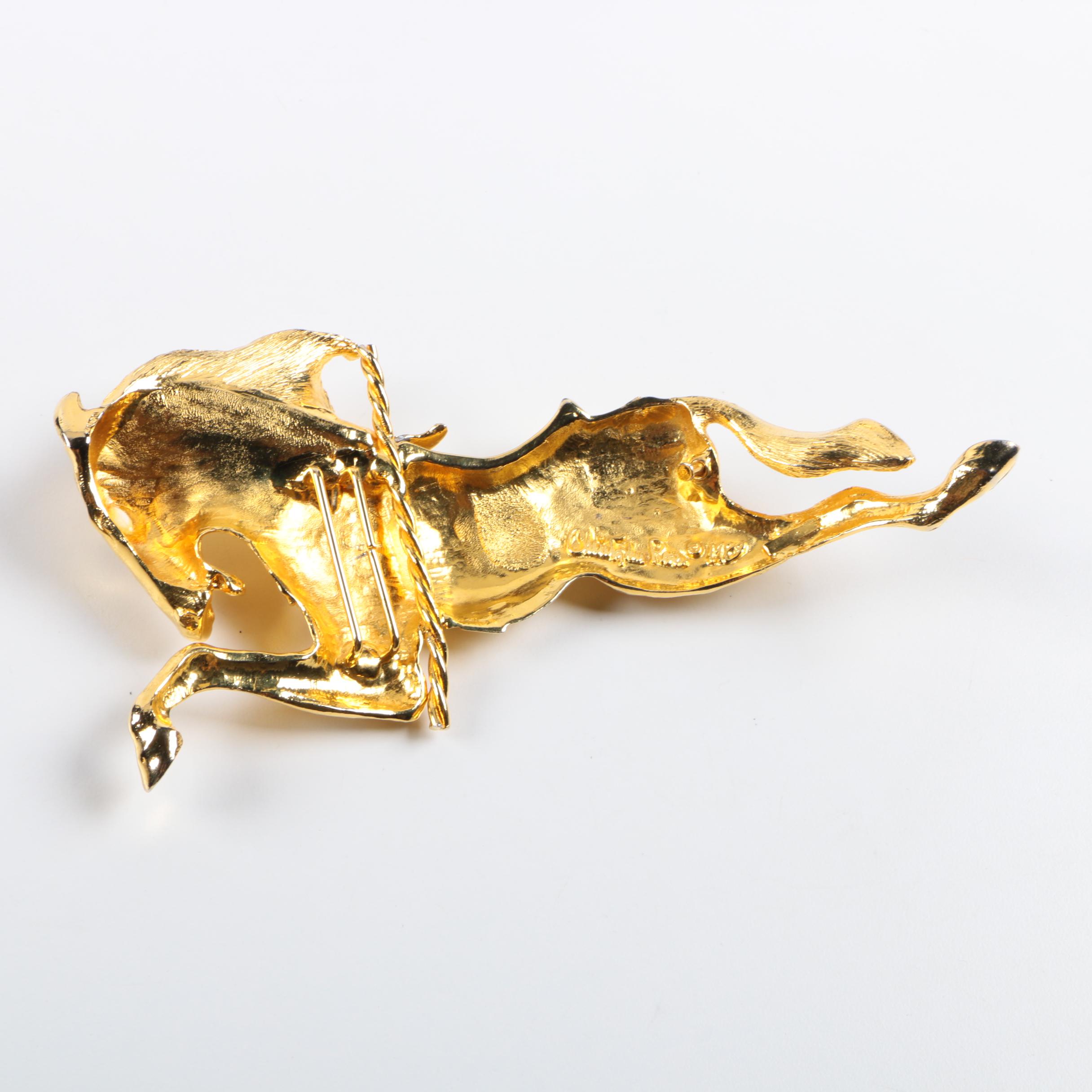 1989 Christopher Ross Gold Plated Carousel Horse Belt Buckle and Leather Belts