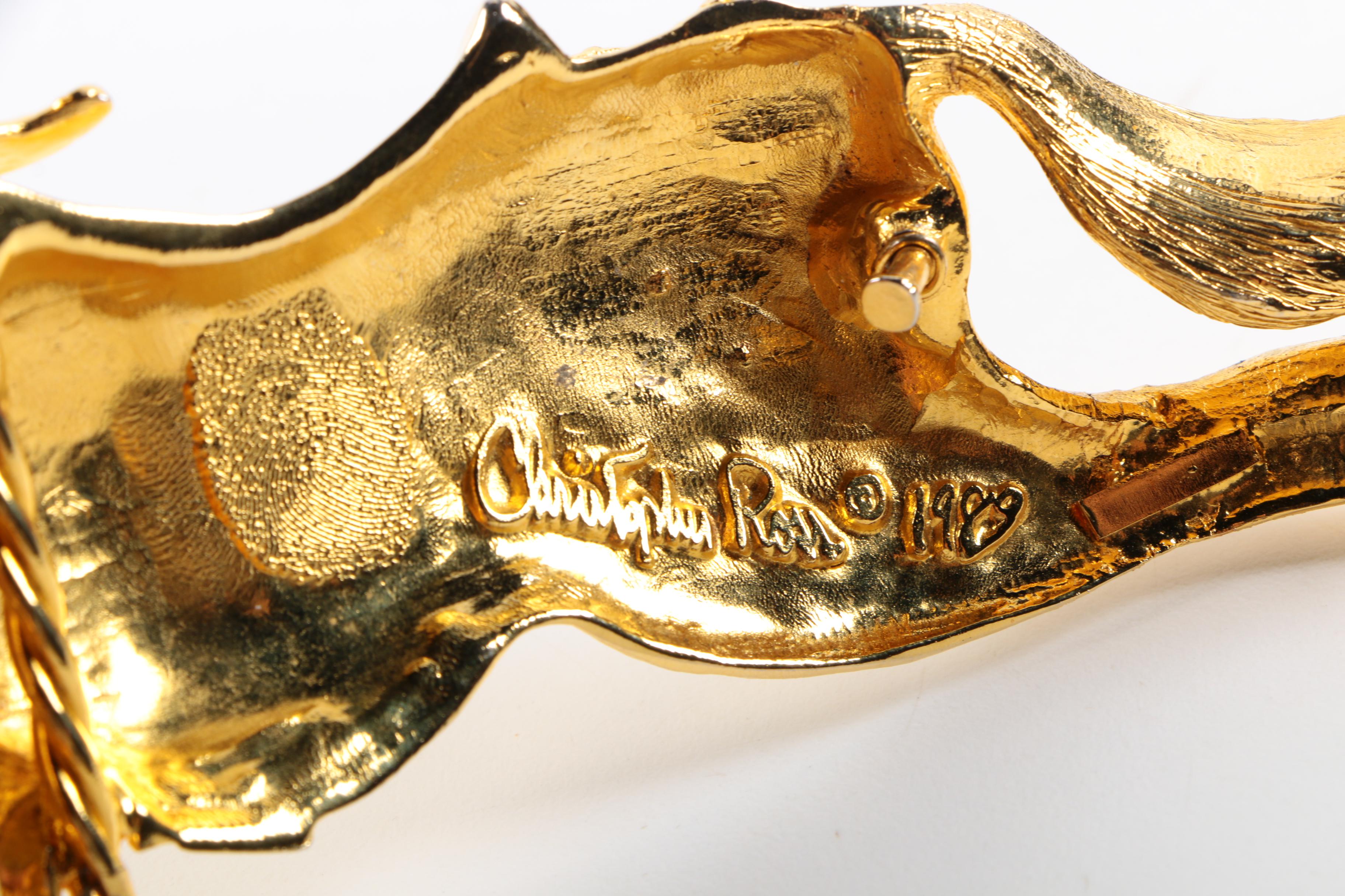 1989 Christopher Ross Gold Plated Carousel Horse Belt Buckle and Leather Belts