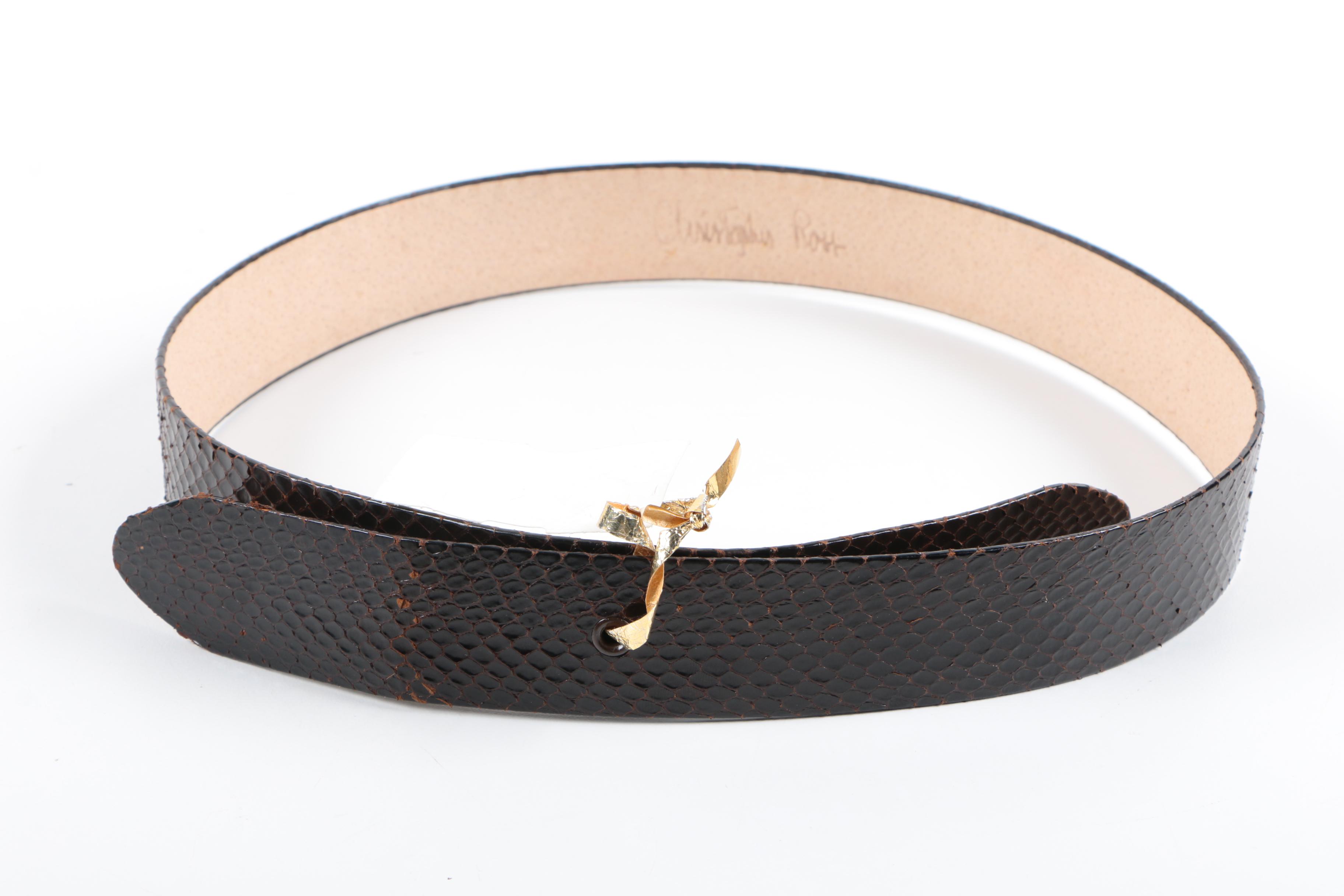 1989 Christopher Ross Gold Plated Carousel Horse Belt Buckle and Leather Belts