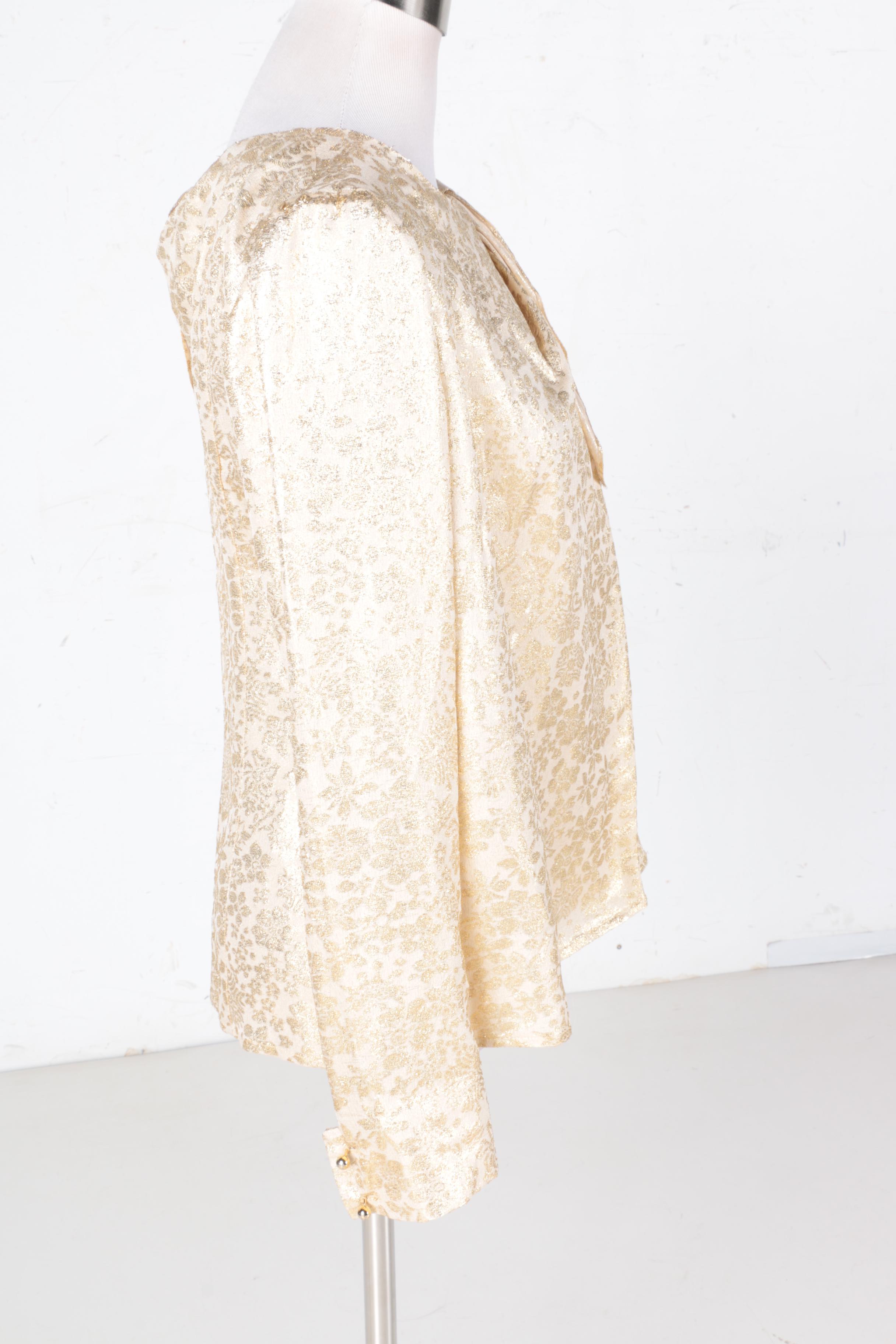 Carolina Herrera Silk and Metallic Gold Lurex Blouse