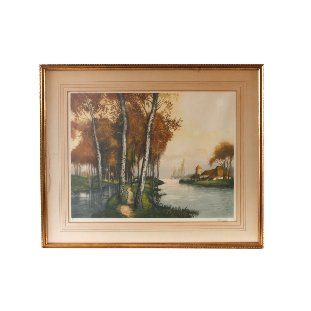 Francis Roth Signed Aquatint Etching "Benny on the Leire River in France"