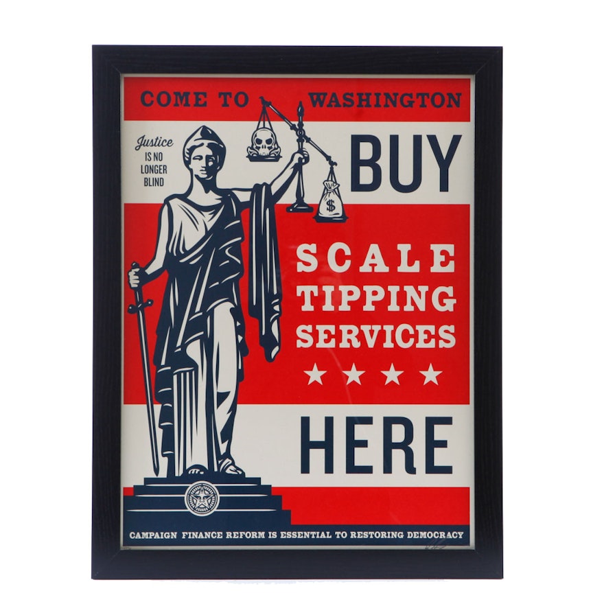 Shepard Fairey Signed Serigraph "Scale Tipping Services"