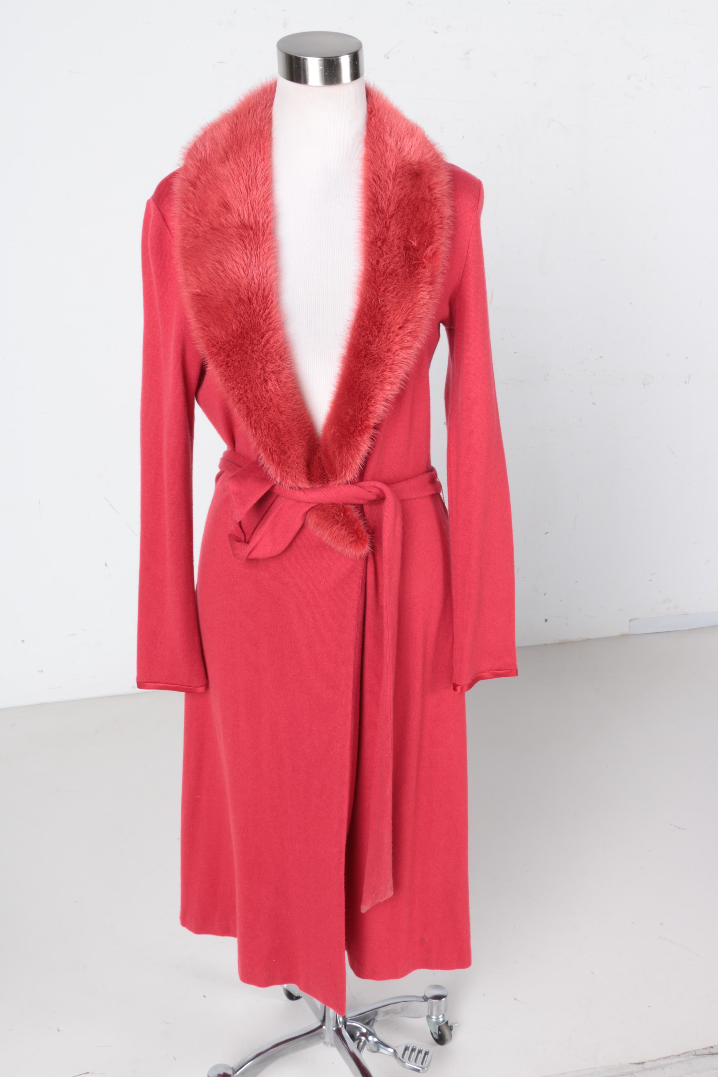 Heidi Weisel Cashmere Sweater Coat with Mink Collar