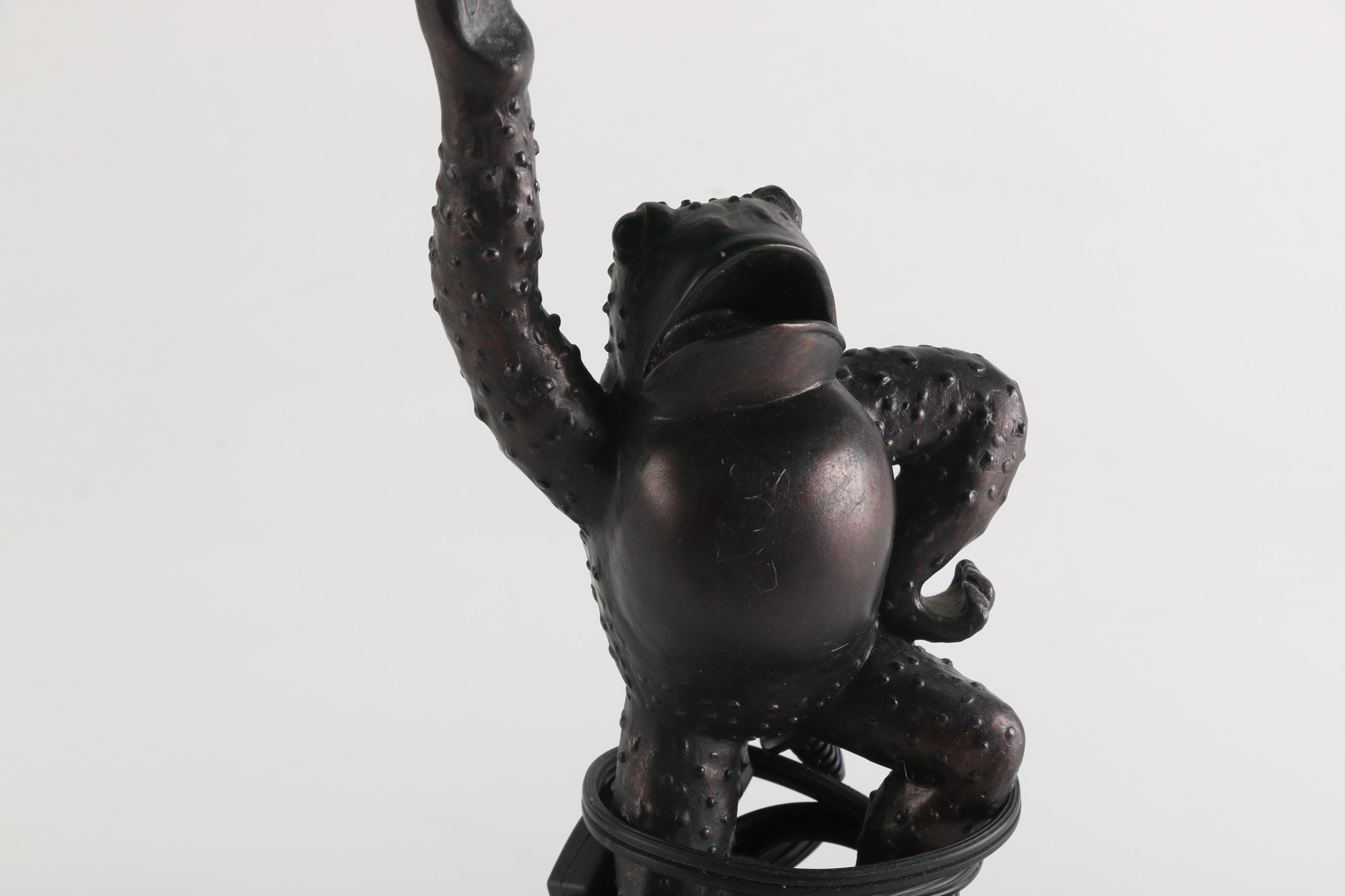 Frog Lamp with Green Glass Lily Pad Shade