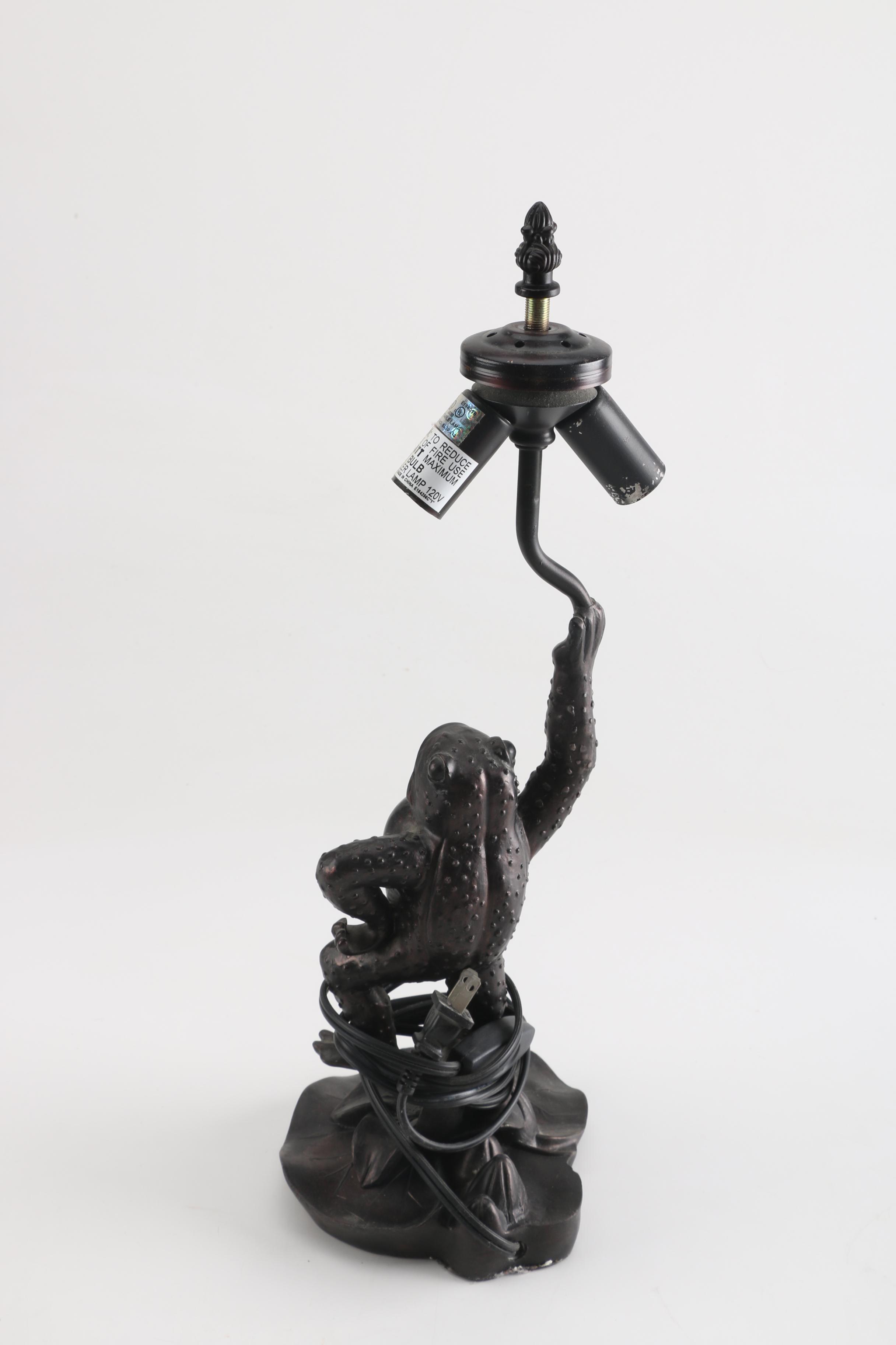 Frog Lamp with Green Glass Lily Pad Shade