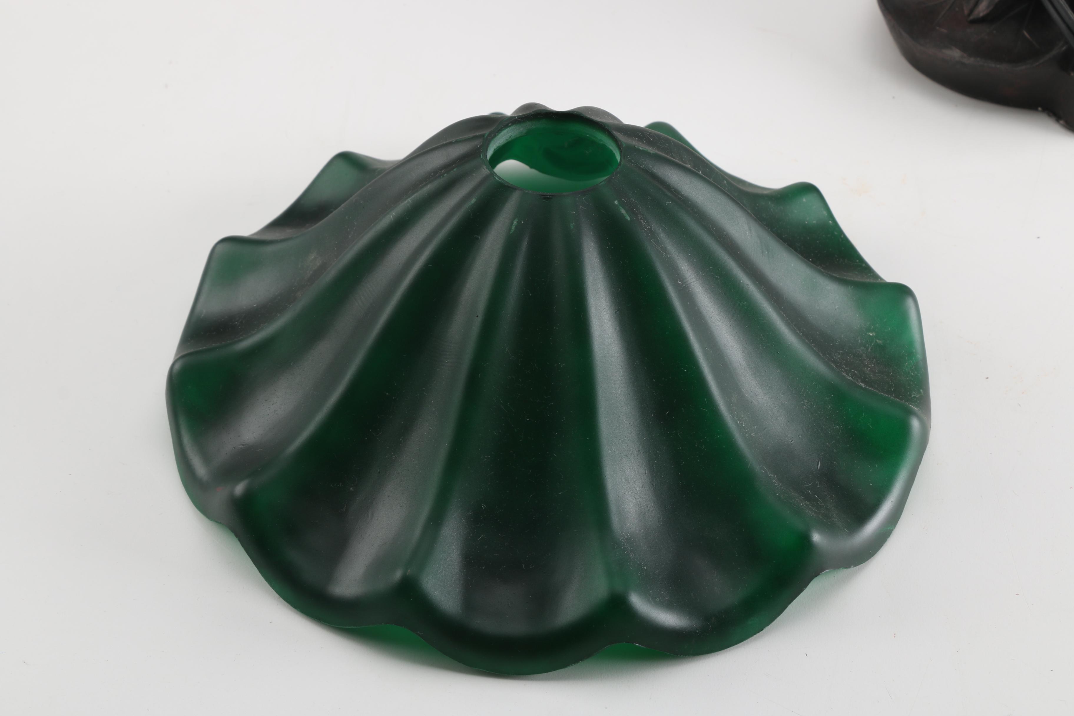 Frog Lamp with Green Glass Lily Pad Shade