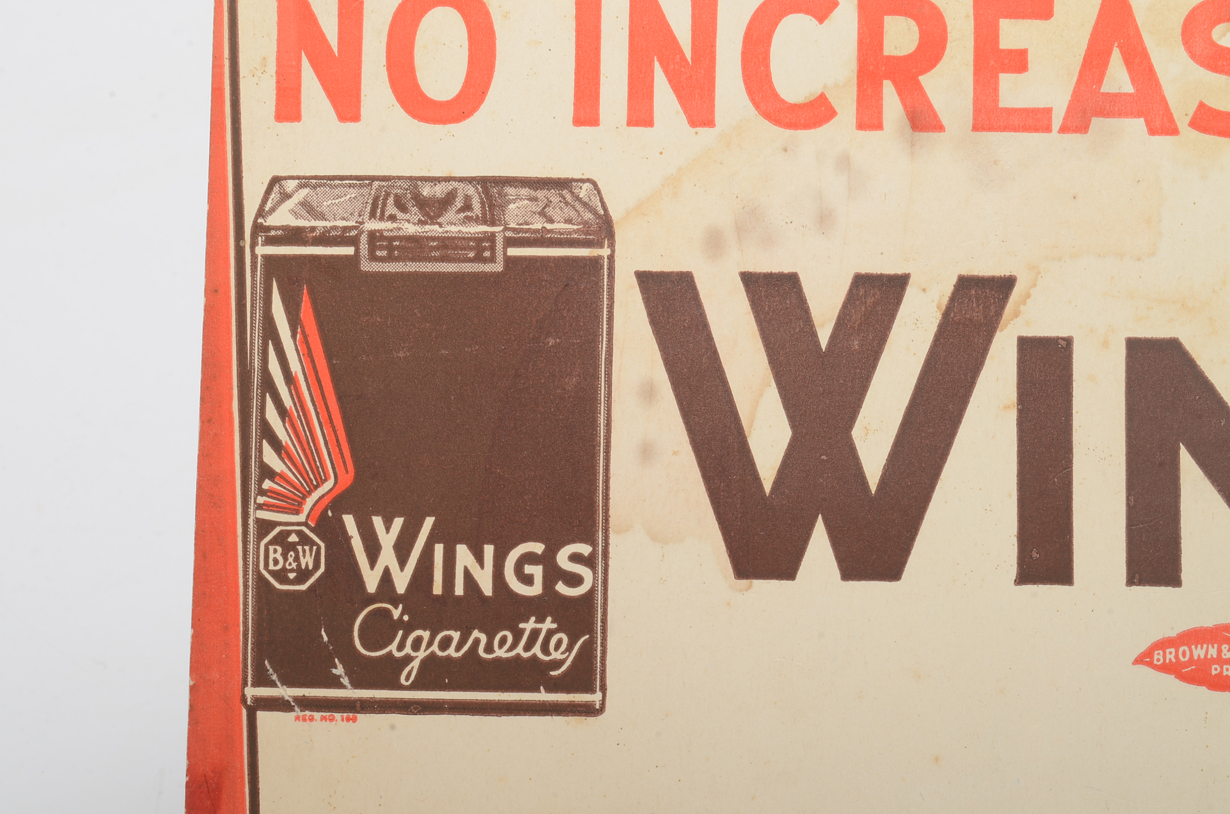 1930s "Wings Cigarettes" Cardboard Advertising Sign