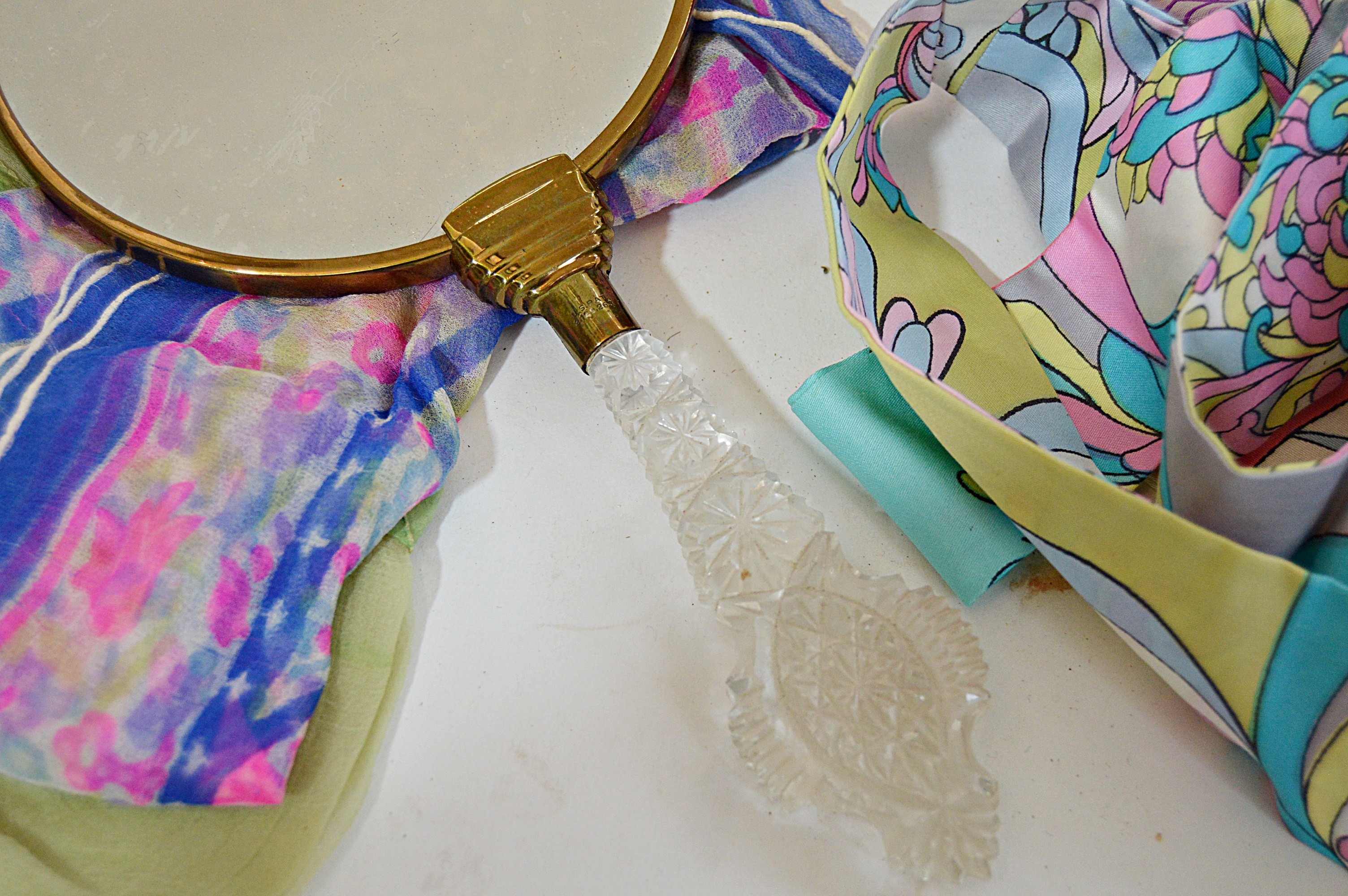 Vintage Women's Black Lace Gown, Basket Purses, Scarves, Gloves and Sunglasses