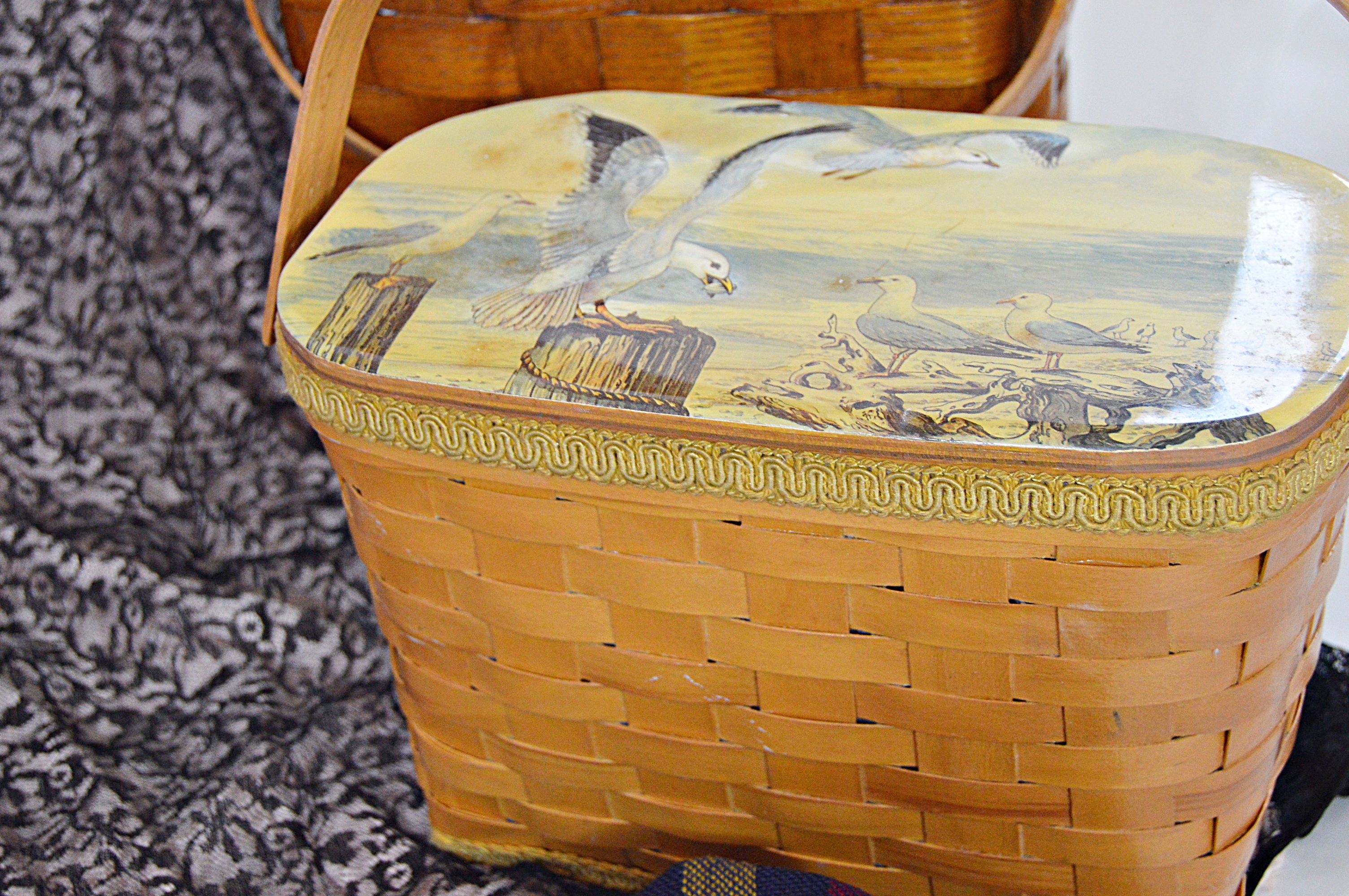 Vintage Women's Black Lace Gown, Basket Purses, Scarves, Gloves and Sunglasses