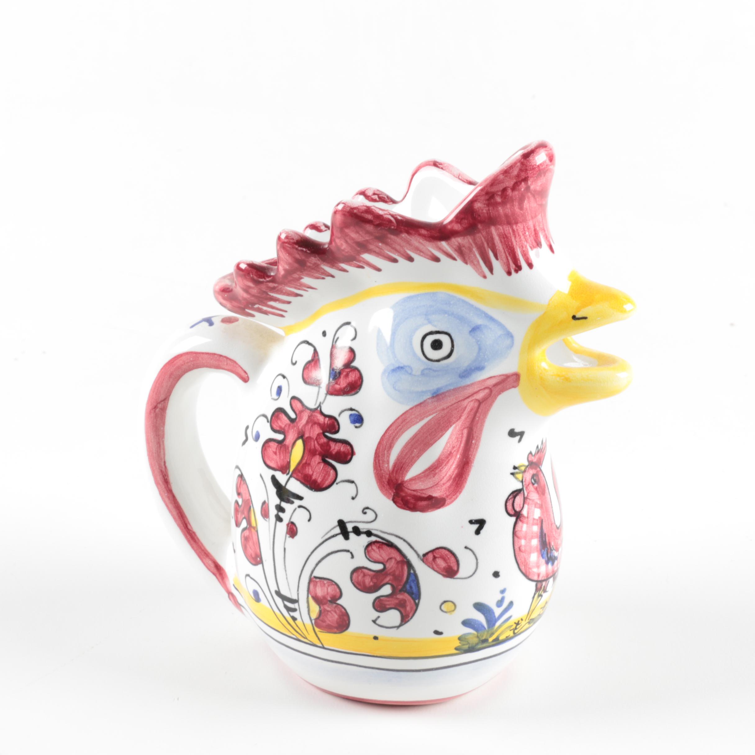 Italian Faïence Ceramic Deruta Rooster Jugs