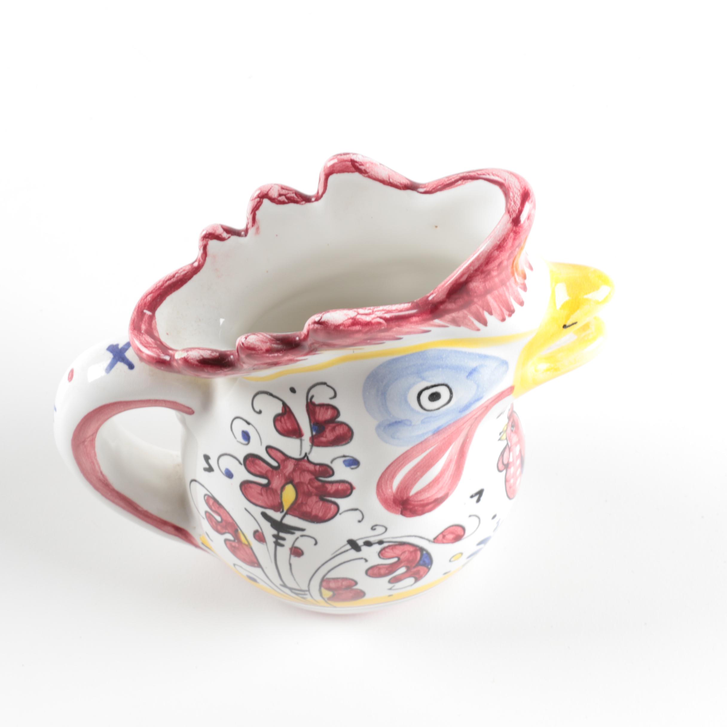 Italian Faïence Ceramic Deruta Rooster Jugs