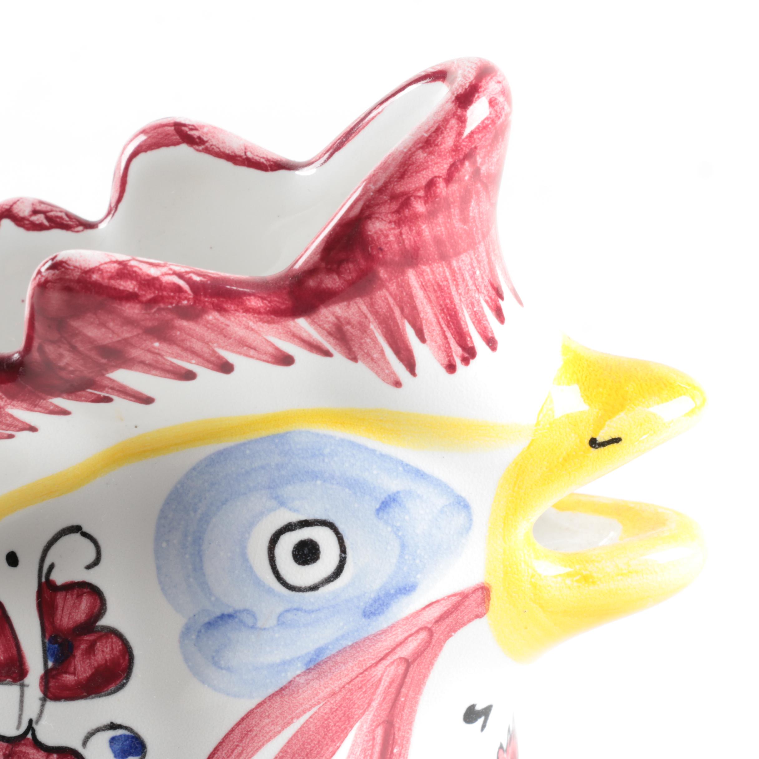 Italian Faïence Ceramic Deruta Rooster Jugs