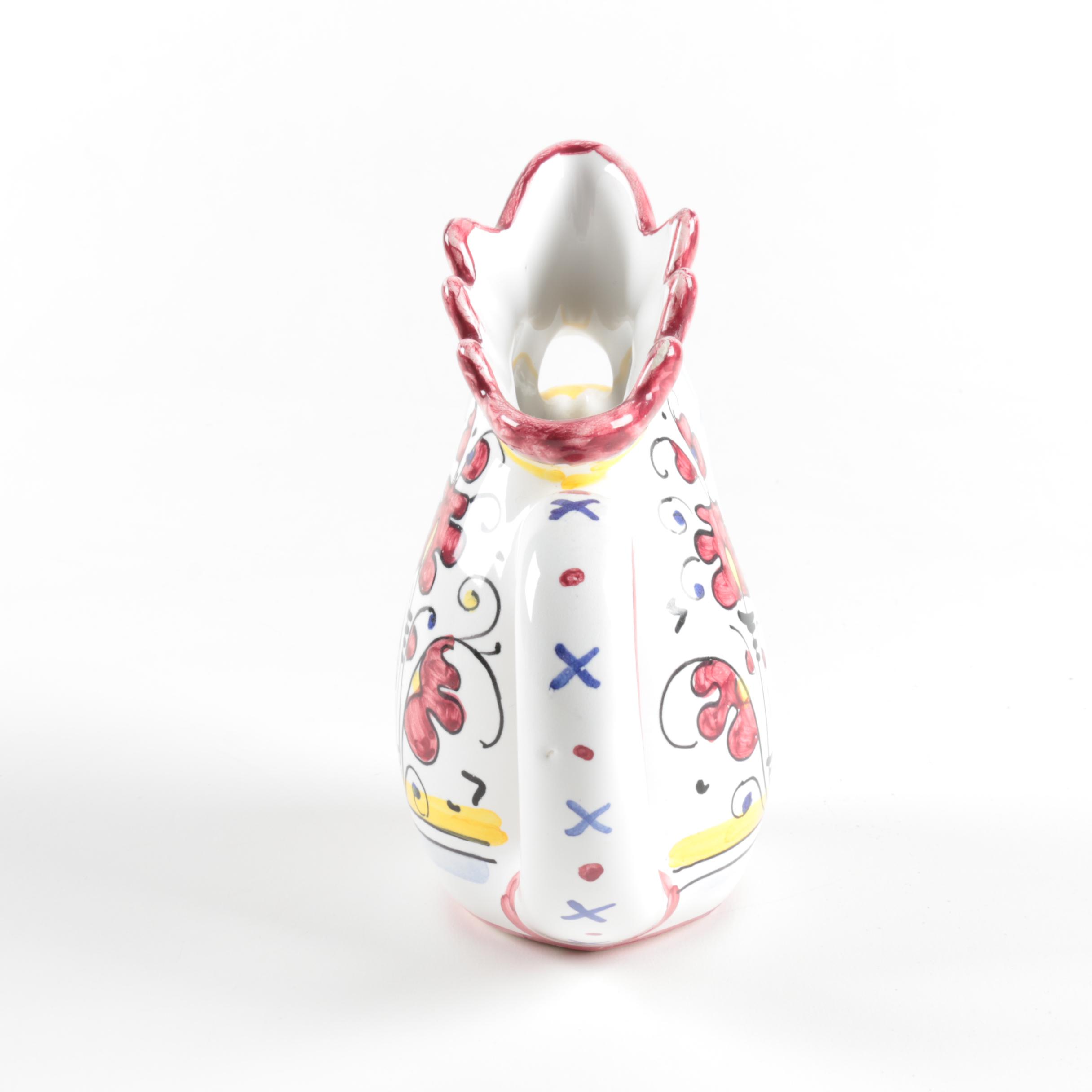 Italian Faïence Ceramic Deruta Rooster Jugs