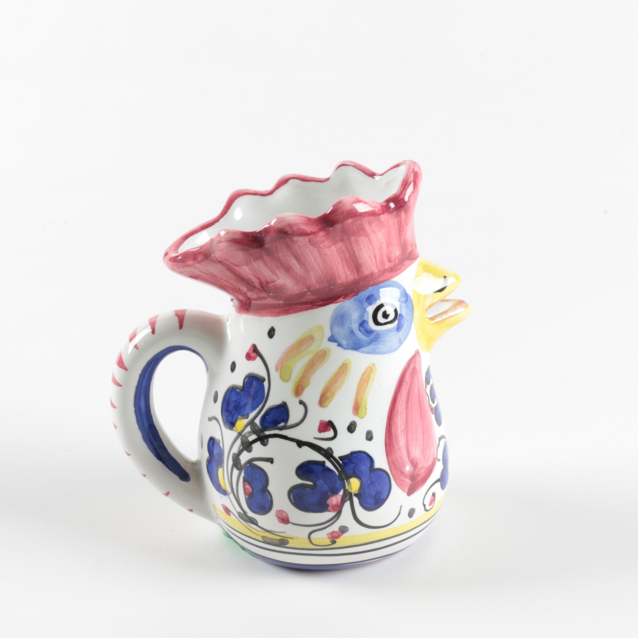 Italian Faïence Ceramic Deruta Rooster Jugs