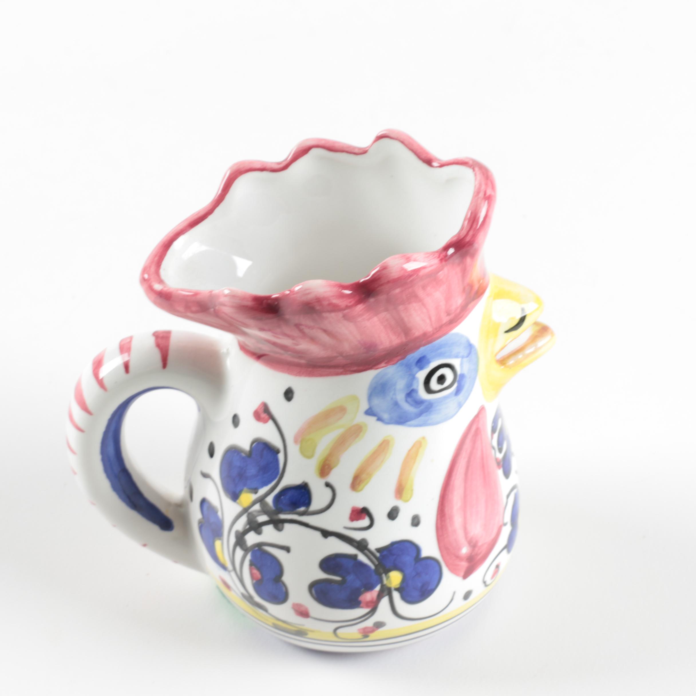 Italian Faïence Ceramic Deruta Rooster Jugs