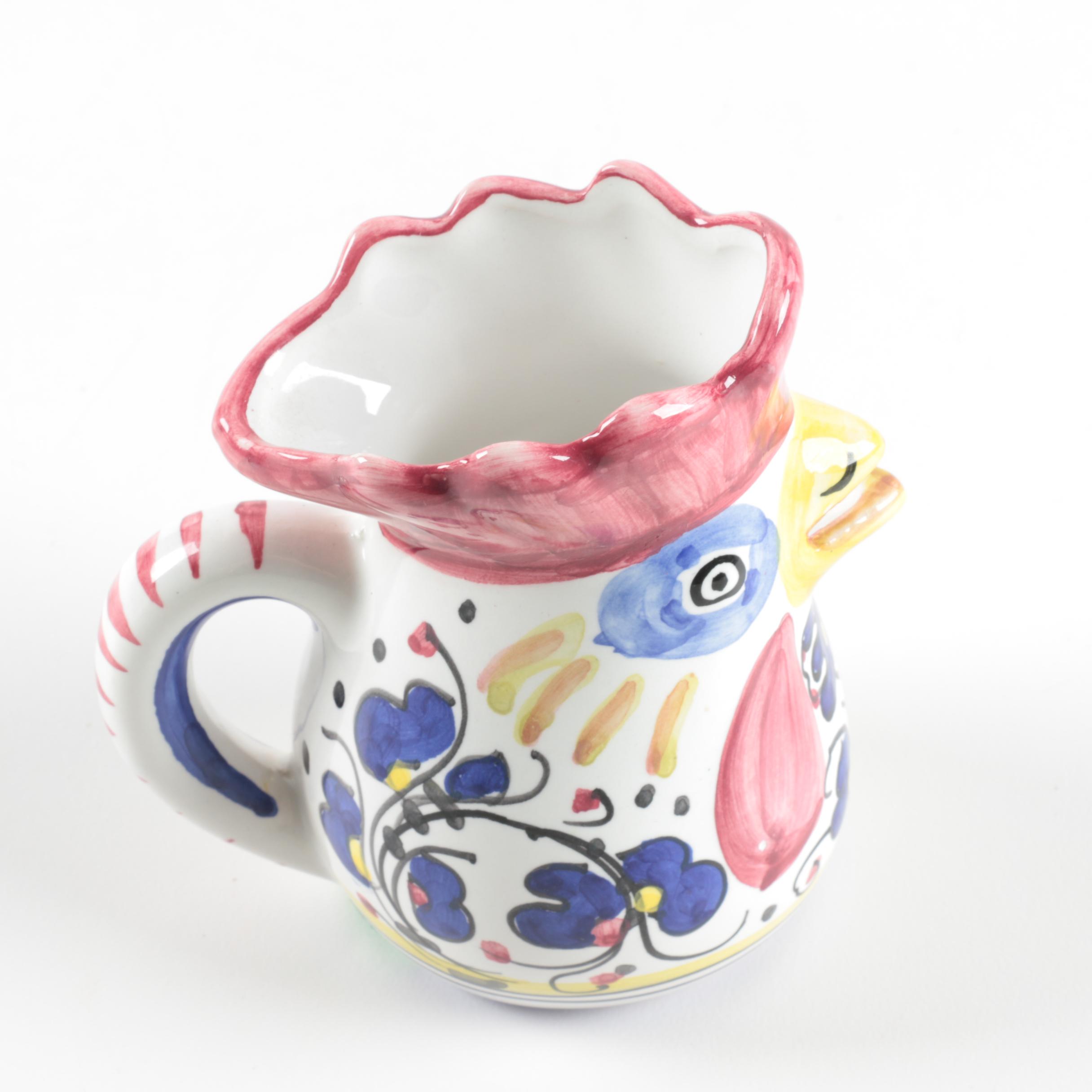 Italian Faïence Ceramic Deruta Rooster Jugs
